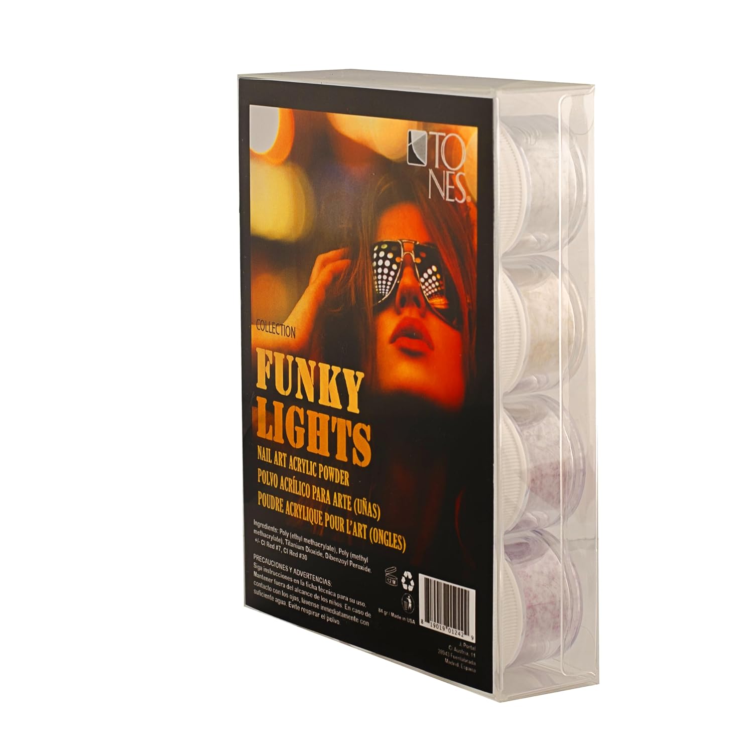 TONES Acrylic Nail Powder Collection – Smooth Formula for French Tips, Durable Designs & Flawless Blending Control – 12 Energetic Shades (Funky Lights)