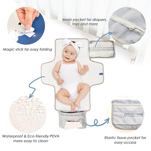 Miniatura 3 de Cute Sheep Portable Changing Pad with Built-in Pillow, Waterproof Foldable Baby Diaper Changing Pads, Diaper Mat for Boys and Girls