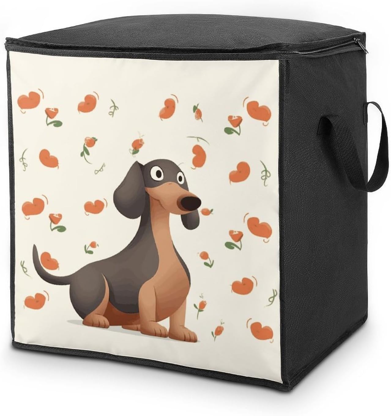 I Love My Dog Dachshunds Storage Bag with Zippers And Handle Extra Large Bedding Comforter Storage Bag Foldable Blanket Storage Bags Fabric Moving Bags for Closet Organizer (70L)
