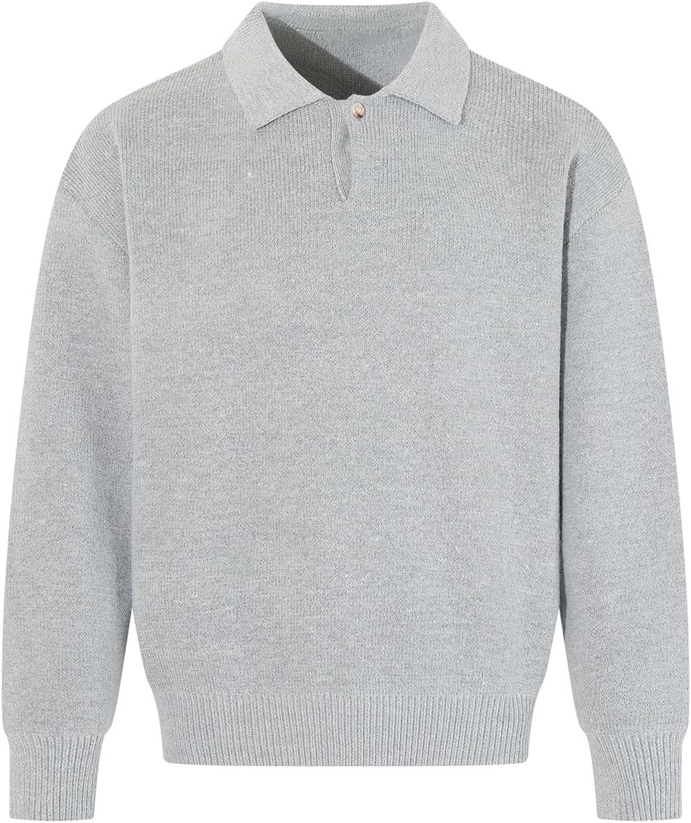 Bakyarder Men's Knit Polo Sweater Pullover Long Sleeve Collared Lightweight Knit Sweater for Casual Smart Casual Wear