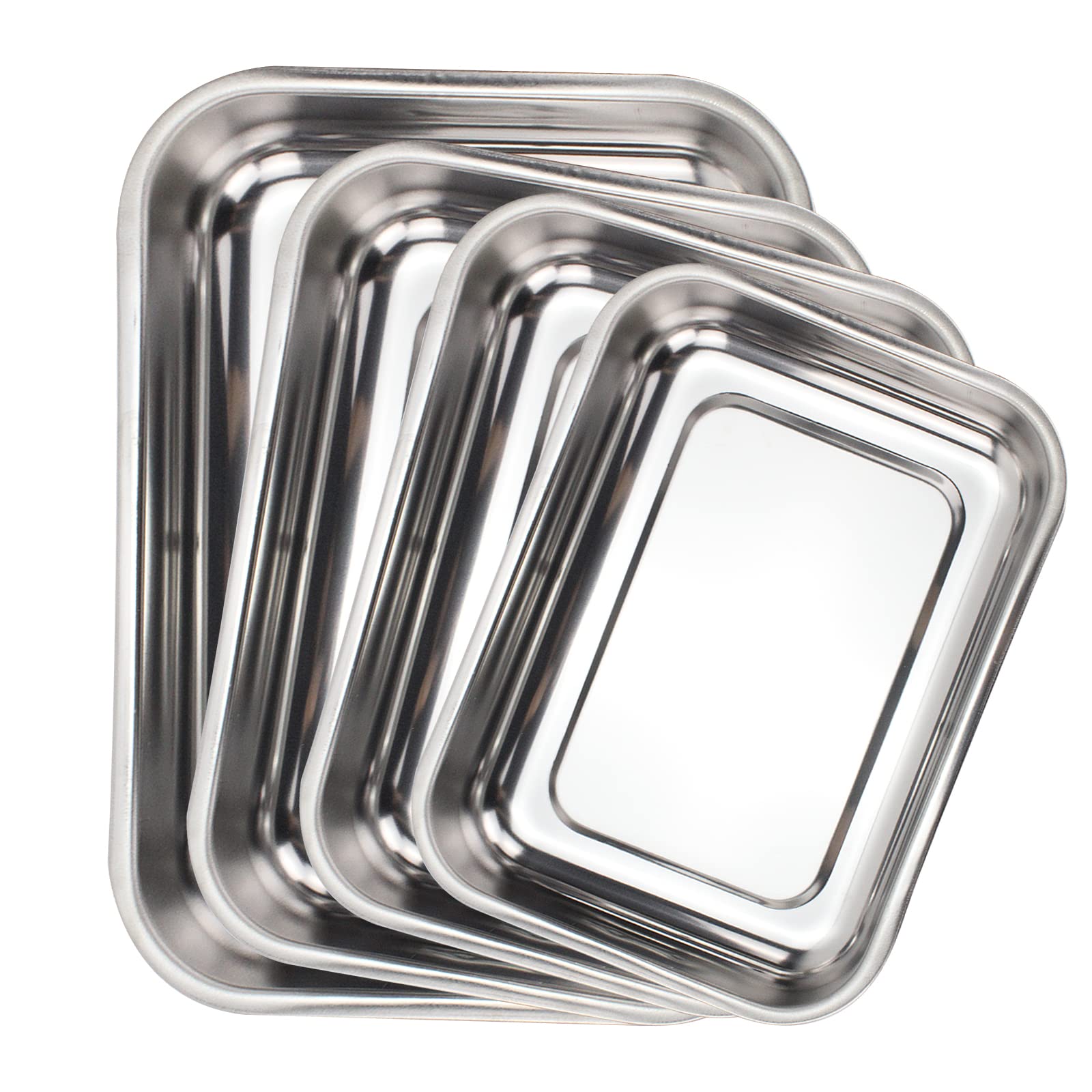 ROSSETTO Set de 4 Tailles Plat à four Inox Rectangulaire avec Poignées Plat de cuisson en Acier Inoxydable Bac de Cuisson en INOX Plat à Lasagne