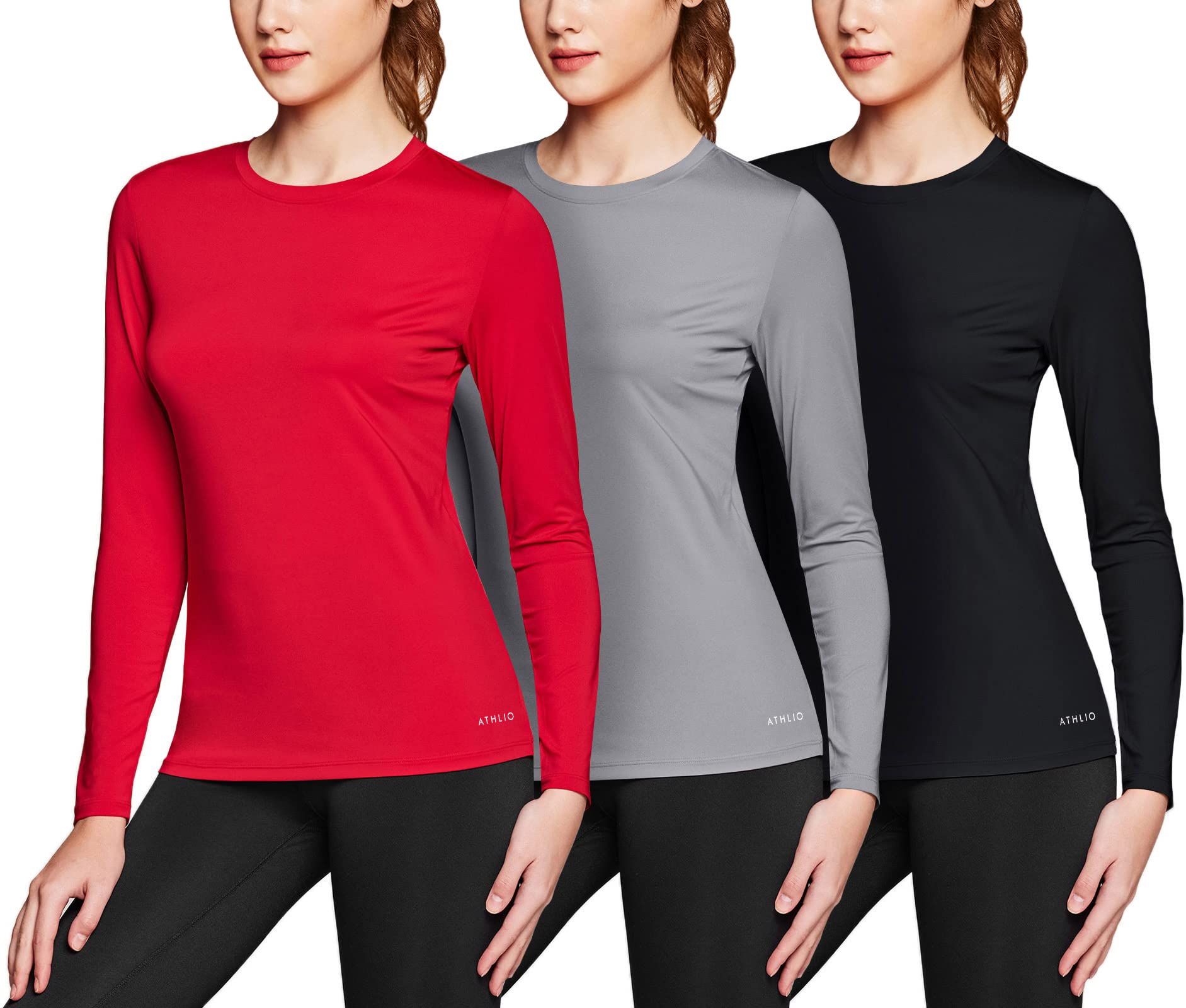 ATHLIO2 or 3 Pack Women's UPF 50+ Long Sleeve Workout Shirts, UV Sun Protection Running Shirt, Dry Fit Athletic Tops