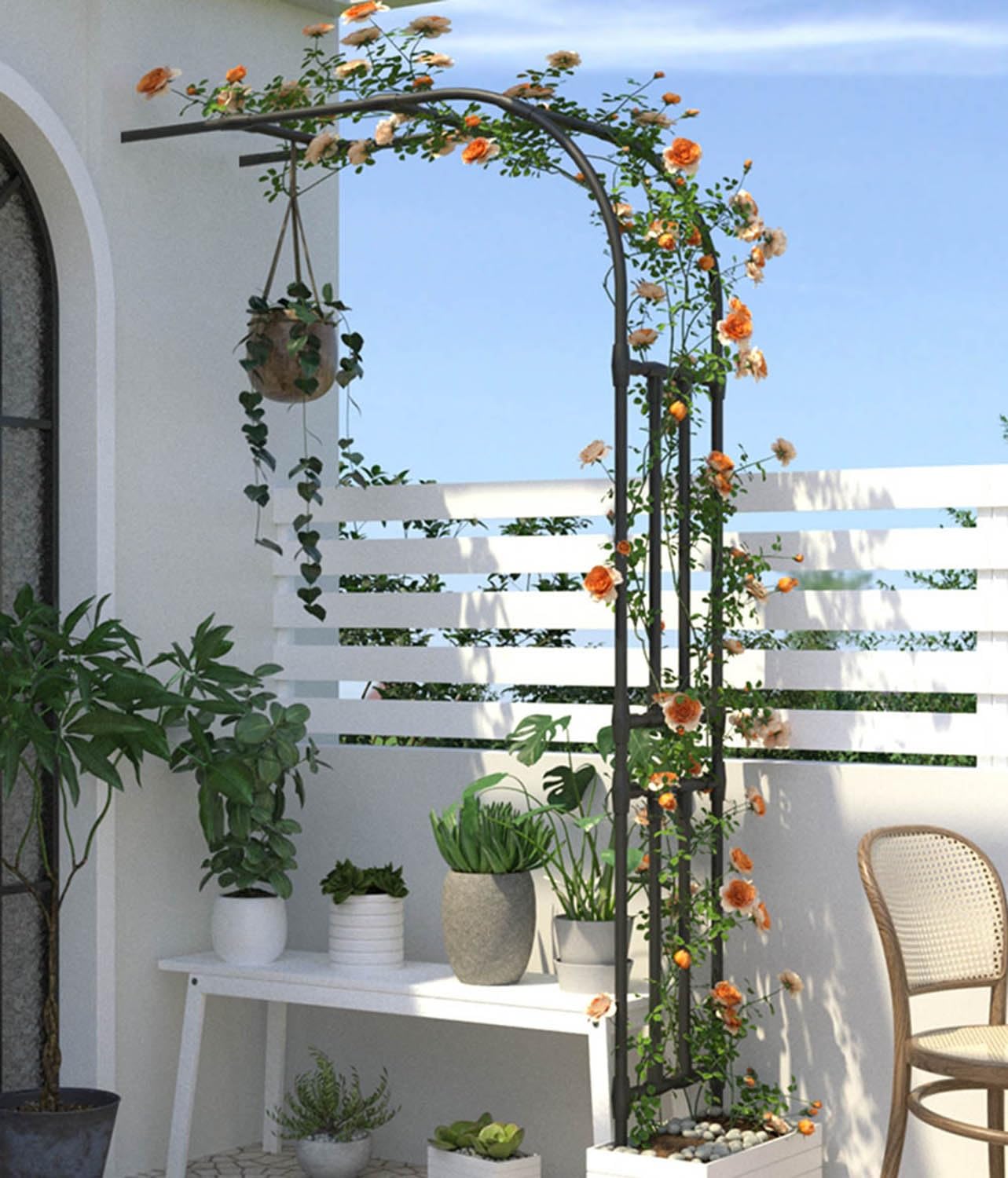 Arbor ad arco in acciaio da 2,5 m – Traliccio da giardino a mezzo arco, telaio in metallo nero resistente per piante rampicanti, matrimoni, eventi, decorazioni paesaggistiche, decorazioni per cortile