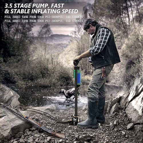 Miniatura 2 de Bomba manual GX H-4 PCP -Filtro de humedad de aceite, 3.5 etapas de alta presión 30Mpa4500Psi de llenado de rifle de aire bomba de estribo, cuerpo