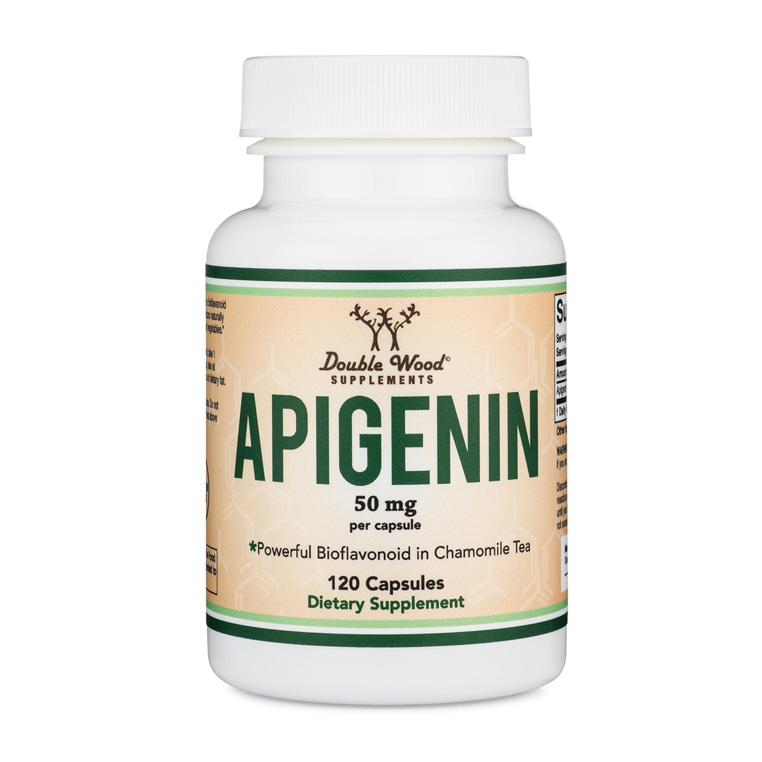 Double Wood Supplements Apigenin - 50mg per Capsule, 120 Count (Powerful Bioflavonoid Found in Chamomile Tea for Relaxation, Sleep, and Mood) Senolytic Flavonols for Aging Manufactured in The USA by
