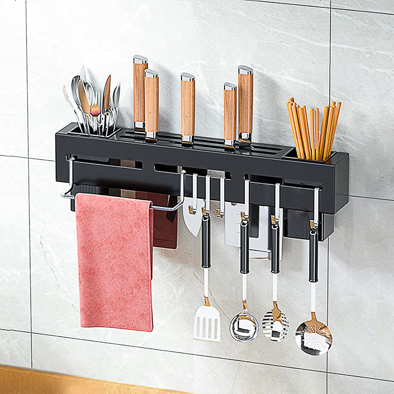 Jaugufiy Kitchen Wall Mount Utensil Rack, Cookware Cutlery