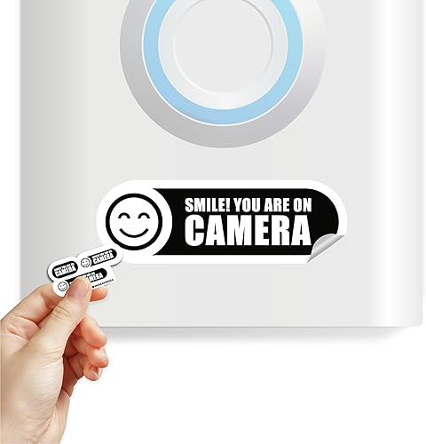 Tiny Smile You are on Camera - Adhesivo para timbre de puerta, 3 tamaños, letrero pequeño con texto en inglés "Smile You are on Camera", tamaño