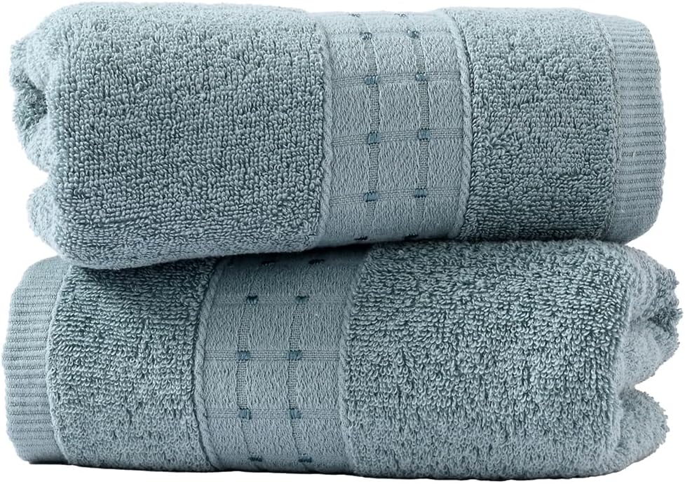 sense gnosis 100% Cotton Green Hand Towels Absorbent Super Soft Face Towels Lint Free Checkered Bath Hand Towels for Bathroom Travel Yogo Sport Spa (2 Pack,13"x 29") - Image 2