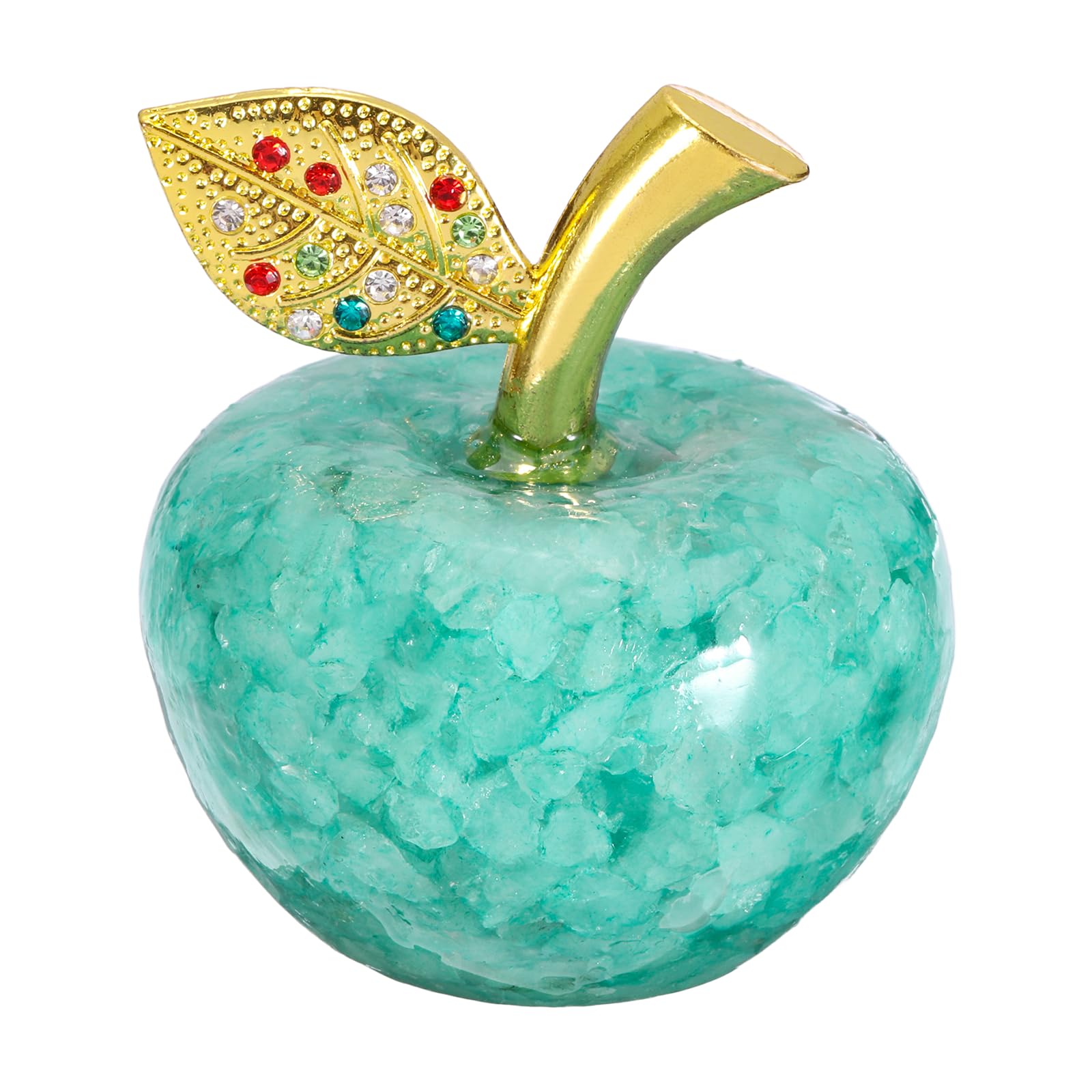 sourcing map Crystal Apple Figurine, Artificial Fruit Statue Collectible Crystal Crafts Paperweight Craft Decoration for Home Office Centerpiece Decor, Teal Green