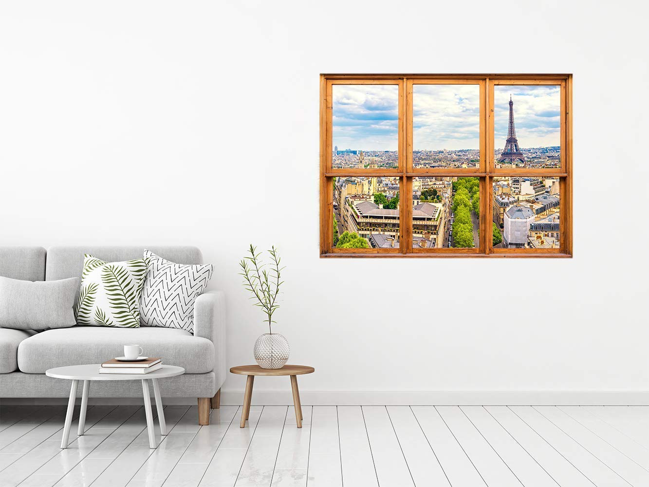 Oedim Vinilo de Pared Efecto Ventana 3D Torre Eiffel 50x36cm | Artículo Decorativo de Habitaciones | Pegatina para Decoración de Paredes | Adhesivo Elegante para el Hogar |