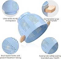 Vista 4 de Colador de metal con mango de madera y base estable, cesta coladora de cocina de acero con recubrimiento en polvo para escurrir pasta, verduras