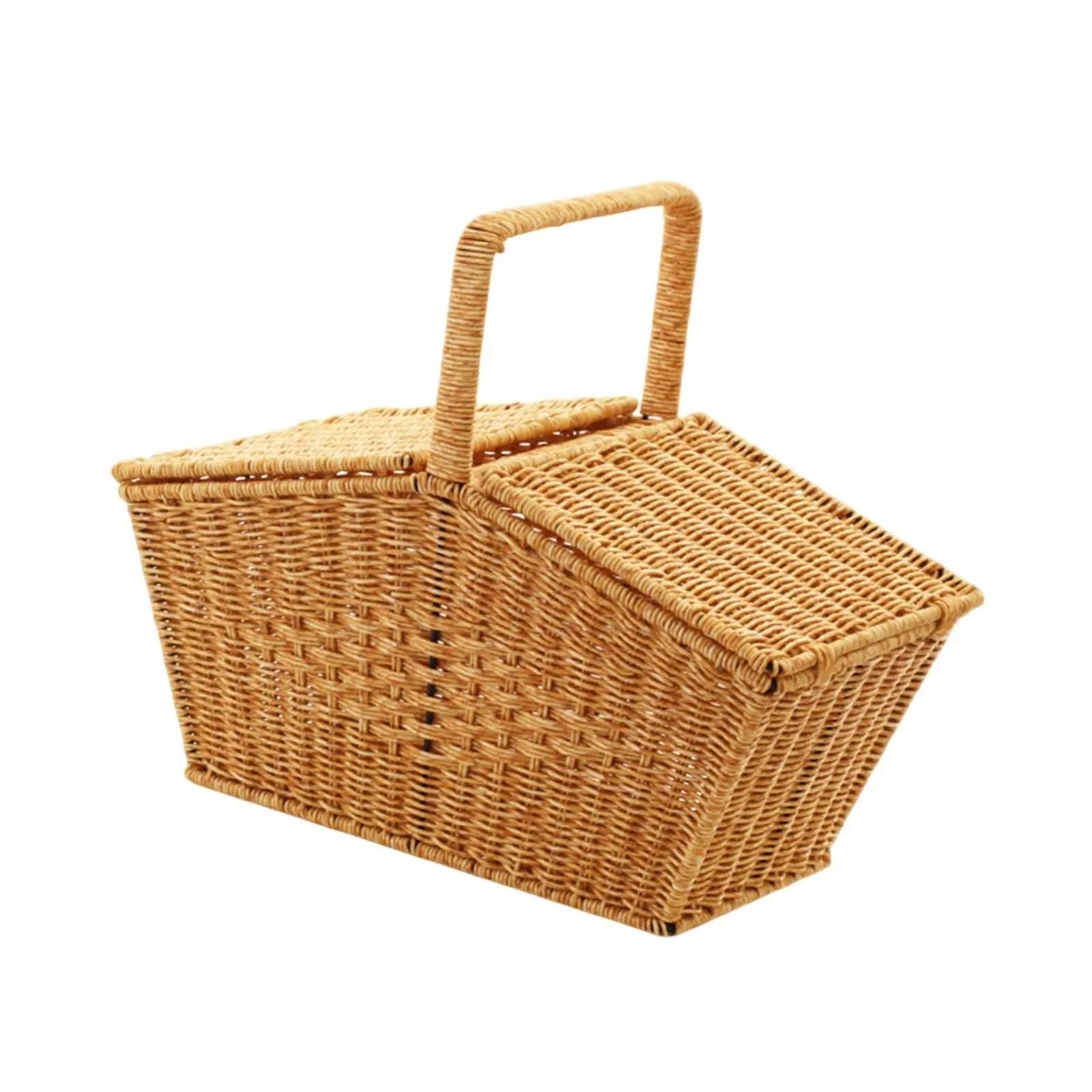 Imitation Rattan Serving Basket Picnic For Fruits Summer Vegetables(Yellow)