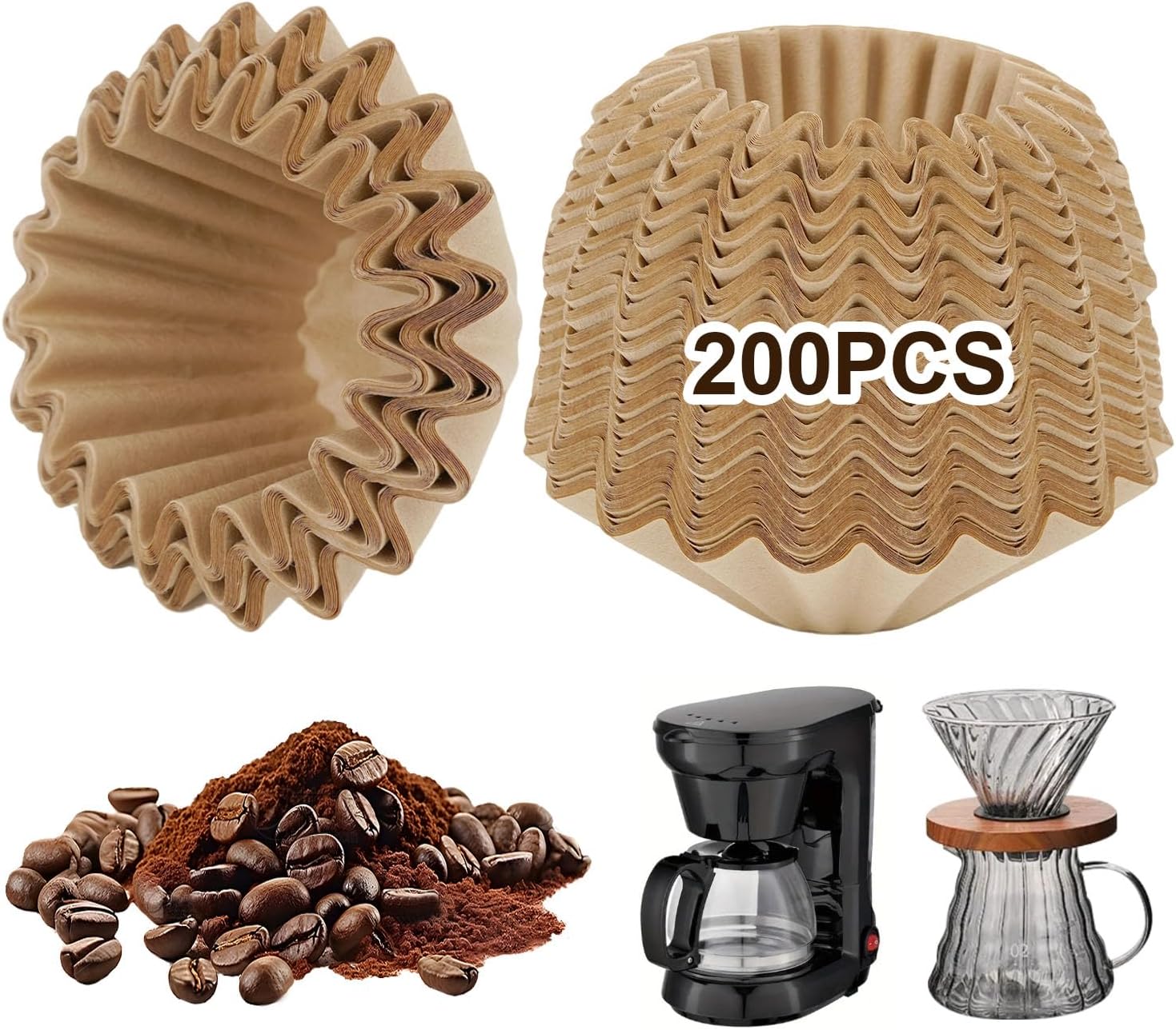 200 Count Coffee Filter Paper Compatible with Kalita Wave Dripper 155 Series – Unbleached Disposable Filters for 1–2 Cup Pour Over, Clean Single-Serve Brewing at Home or Office