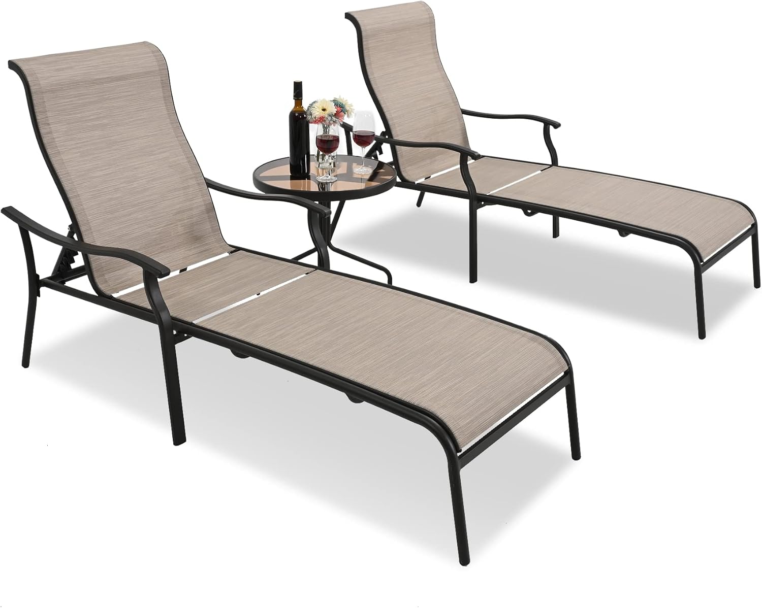 HAPPATIO Patio Chaise Lounge Set 6 Pieces,Patio Lounge Chair with Glass Coffee Table,Pool Lounge Chair with Breathable Textilene Fabric,Patio Chaise Lounge Chair(Khaki) : Patio, Lawn & Garden