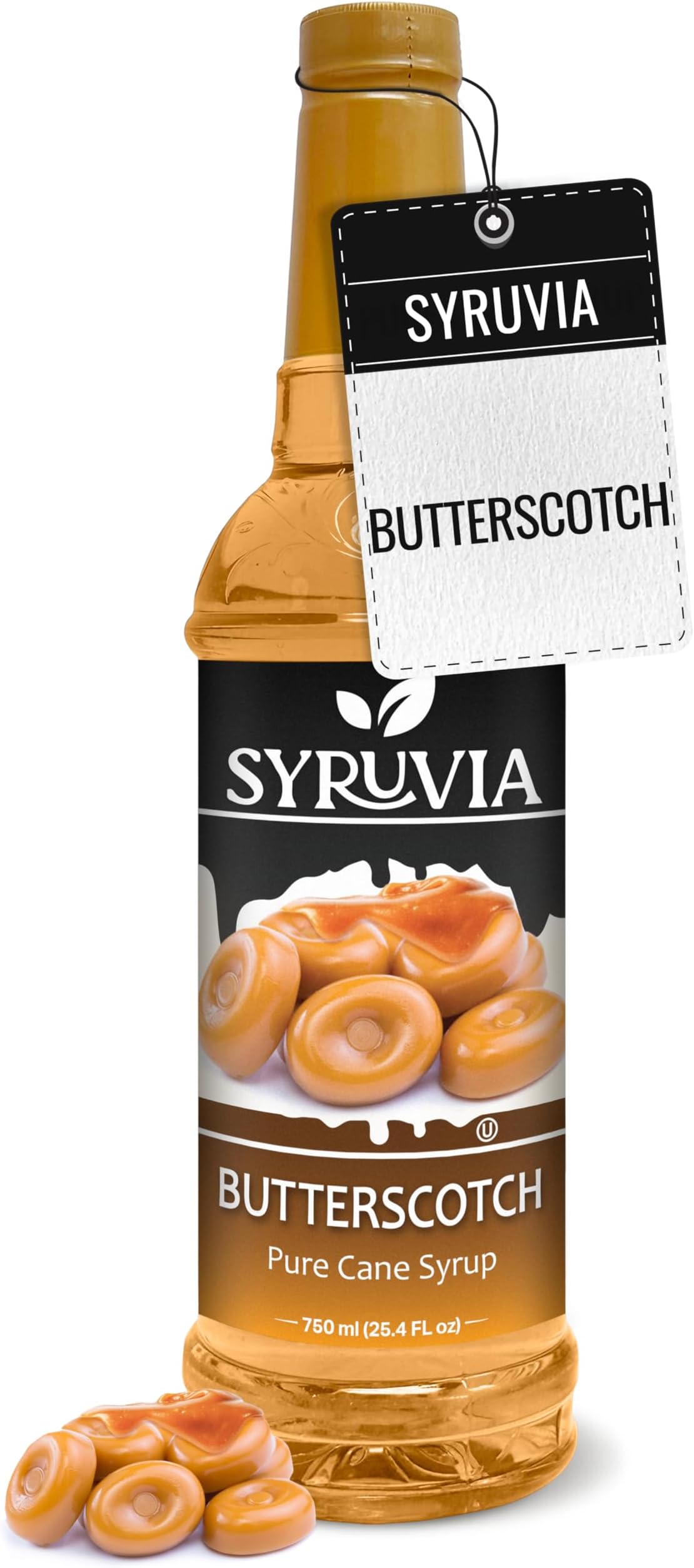 Syruvia Coffee Syrup, Butterscotch Flavored Syrup for Drinks, Lattes, and Desserts – 25.4 fl oz,