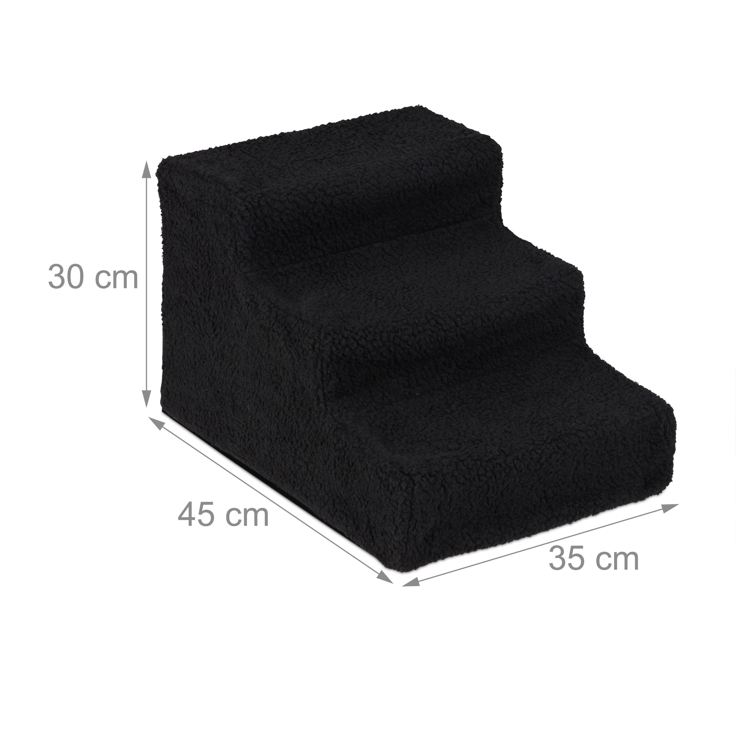 Relaxdays Hundetreppe 3 Stufen, kleine & große Hunde, Bett & Couch, Stoffbezug, Tiertreppe innen, 30x35x45 cm, schwarz 1 Stück