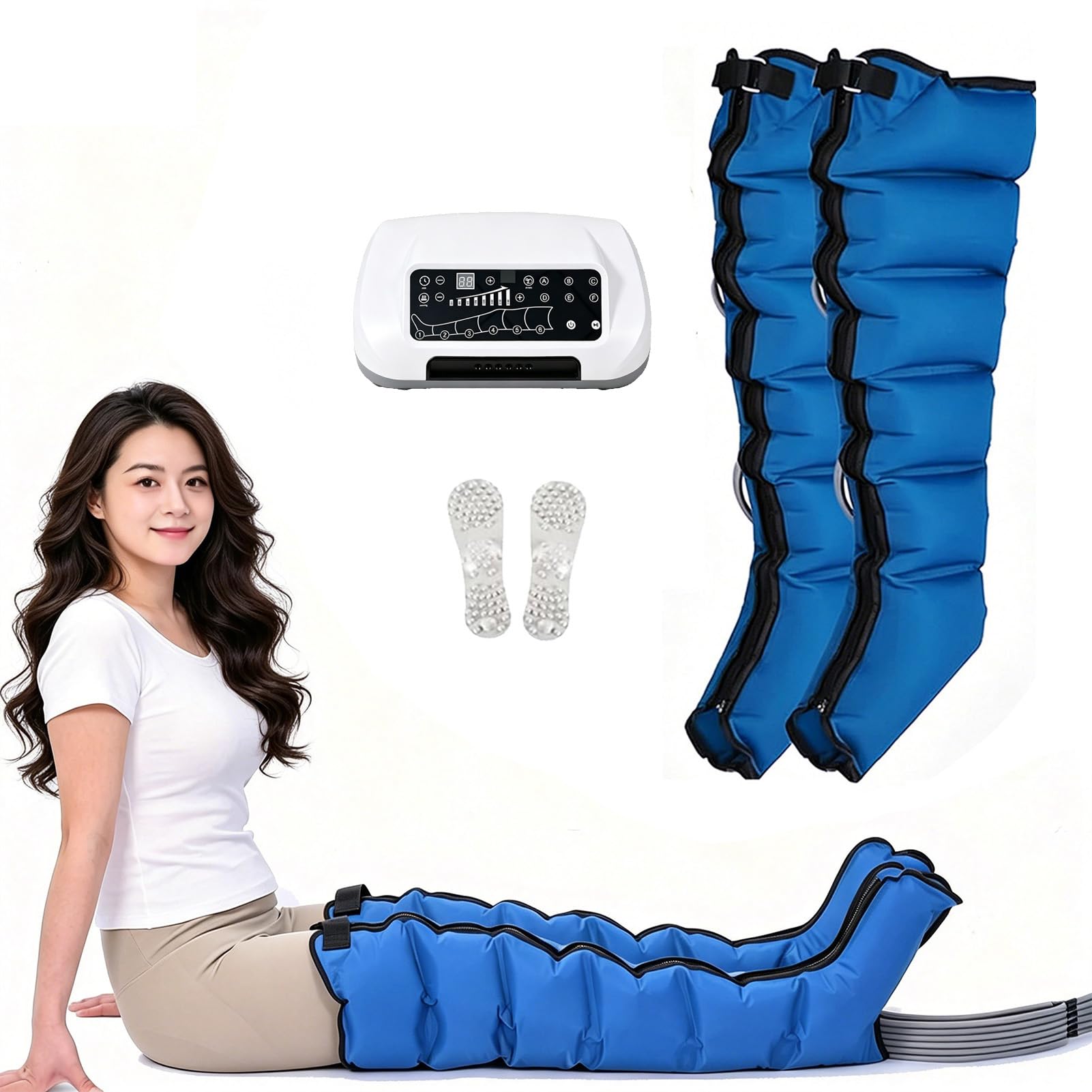 Joyfitness Leg Massager, Compression Boots, 6-Cavity Lymphatic Drainage Pressotherapy Machine with Wireless Control, Pressure Sensor, Auto Exhaust, Relieves Swelling and Fatigue