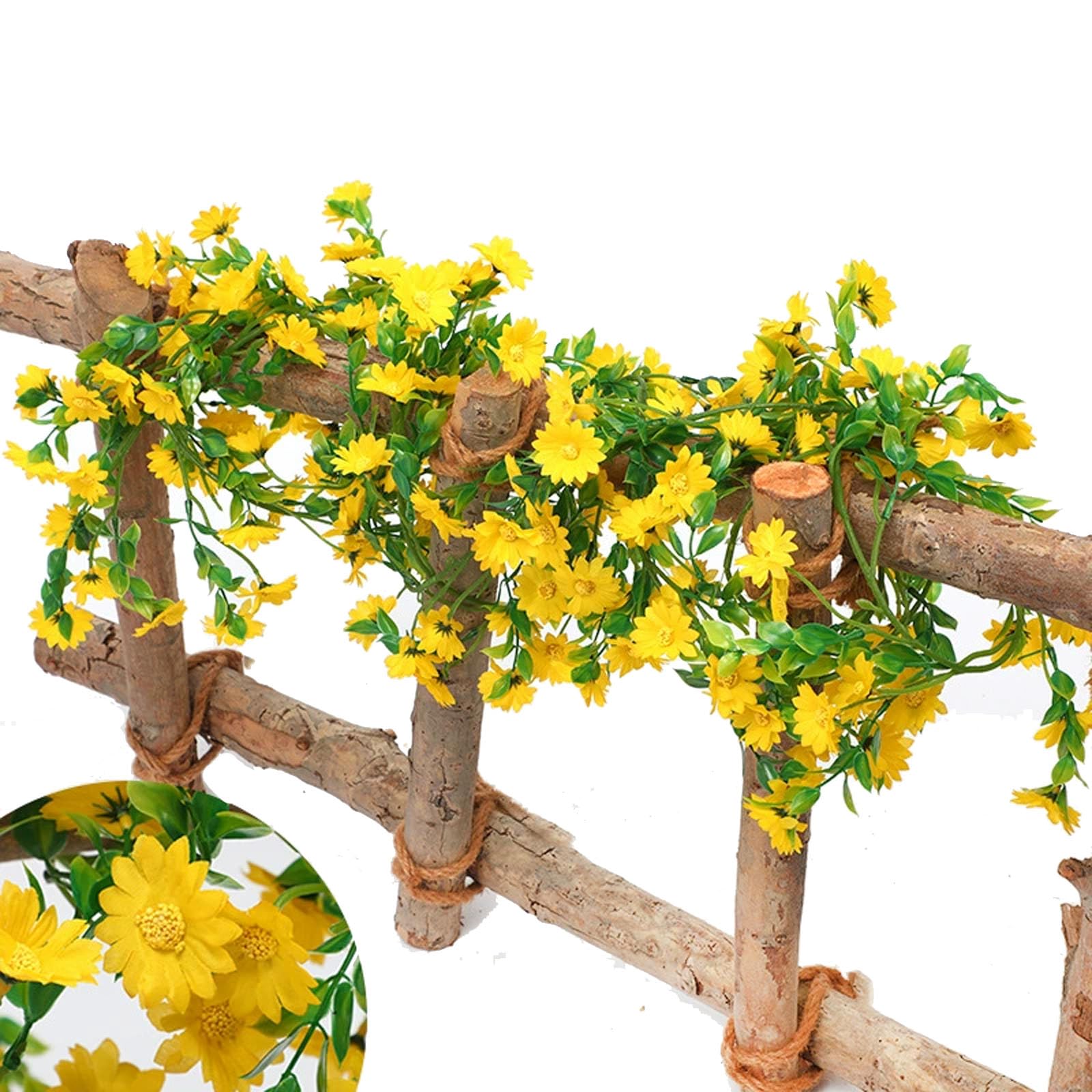 6.9FT Artificial Daisies Flowers Garland Vine, Fake Flowers Cherry Blossom Spring Garland, Silk + Plastic Fake Hanging Flowers for Wall Party Wedding Arch Floral Decor Home (Yellow)