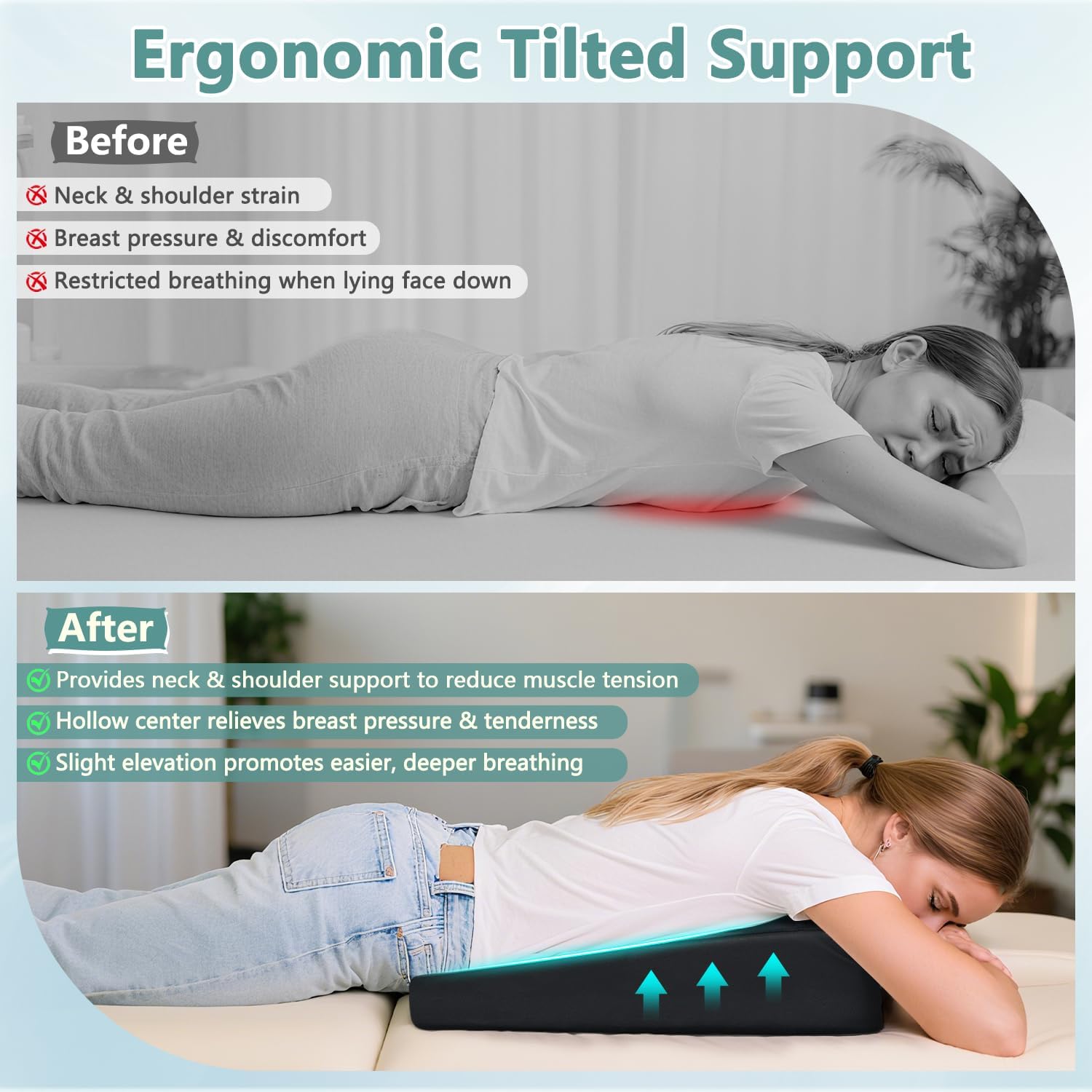 KAAMOS Breast Pillow for Massage Table Bolster, Massage Breast Support Wedge Pillow, Face Down Chest Pillows for Sleeping, PU Leather Prone Cushion Bolsters for Stomach Sleeper, Spa, After Surgery