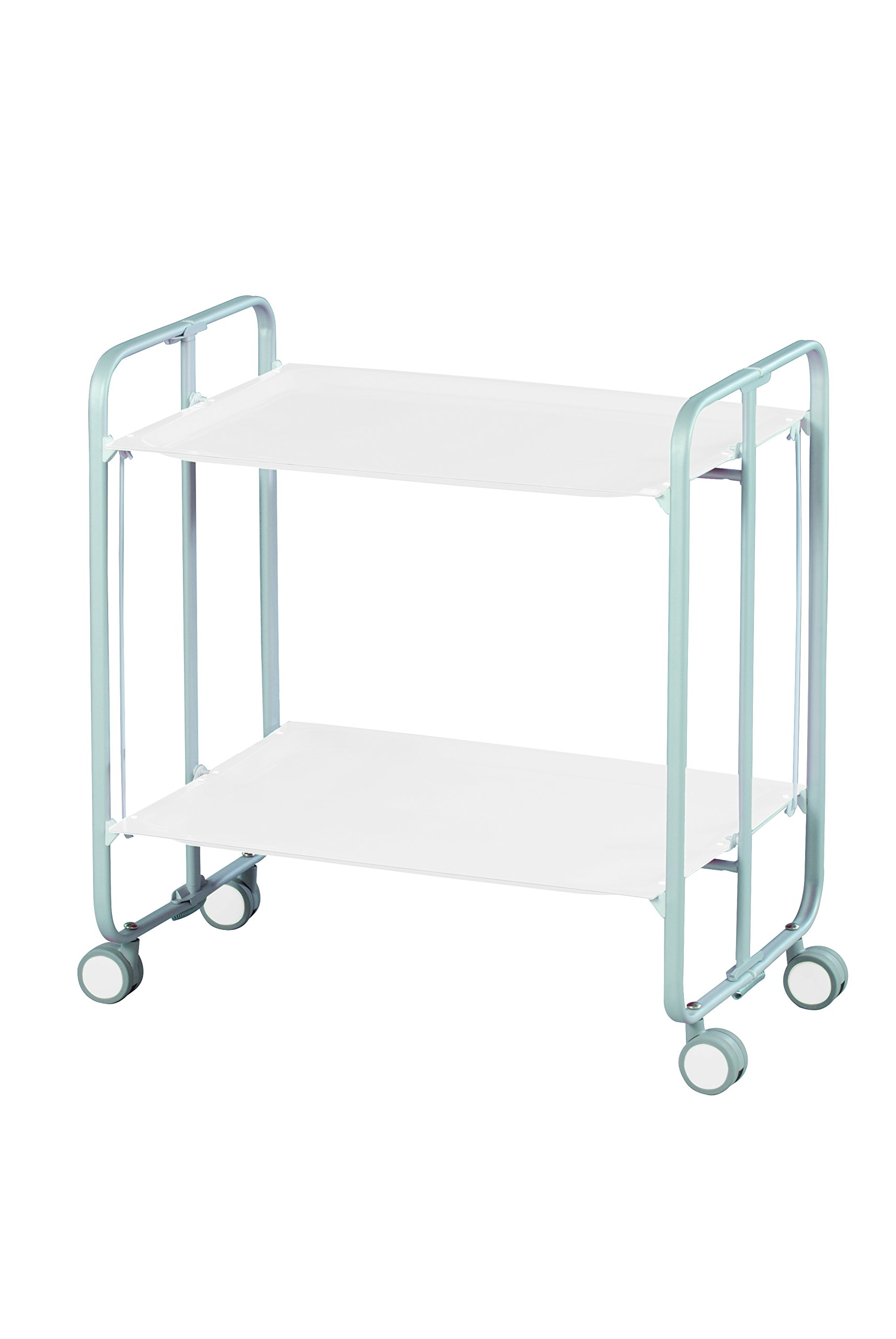 DON HIERRO - Carrito auxiliar con ruedas BAUHAUS, armazón metálico de color gris, 2 bandejas-Blanco