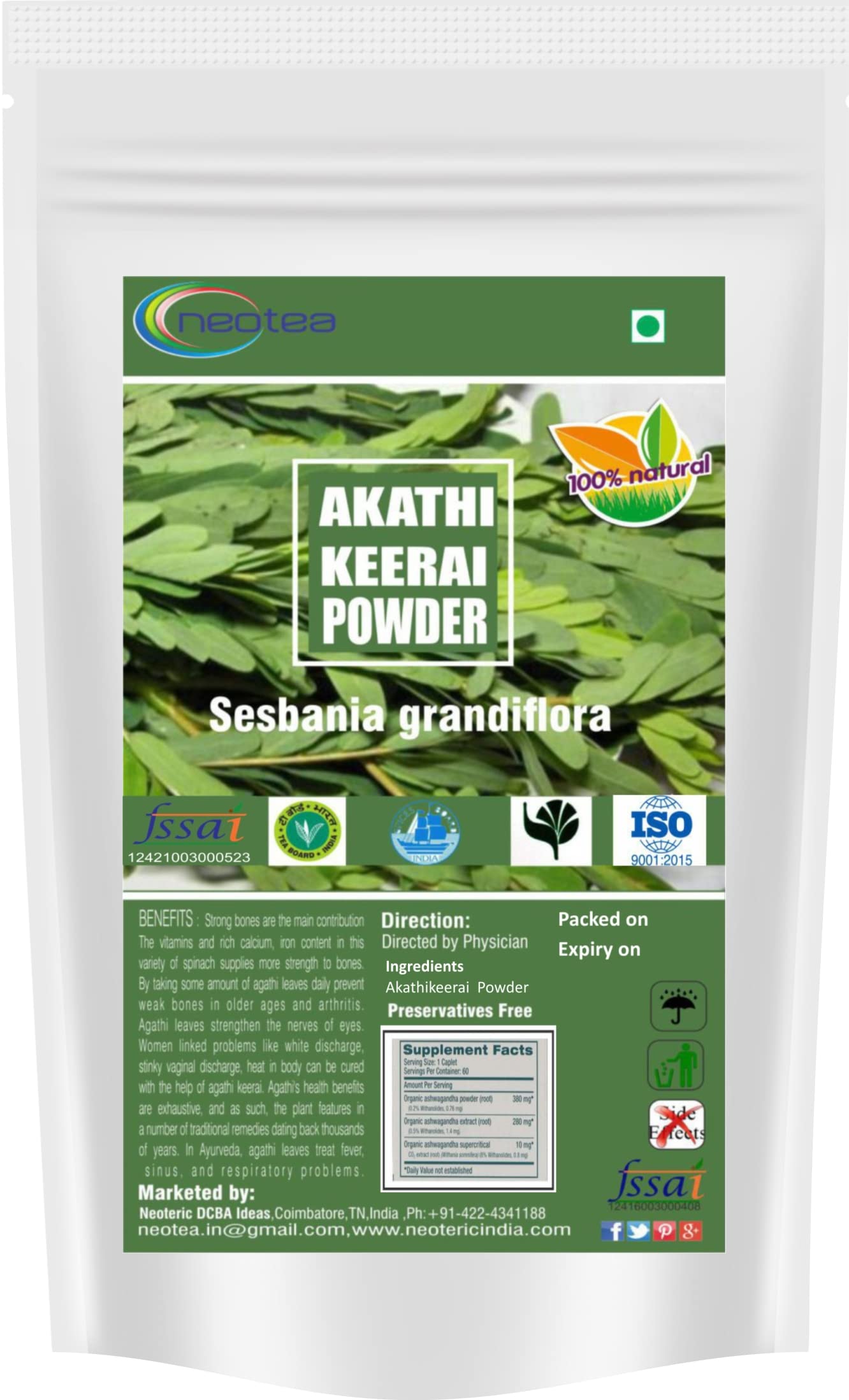 Neotea Agathi Keerai |Vegetable hummingbird | Sesbania Grandiflora powder, 1Kg
