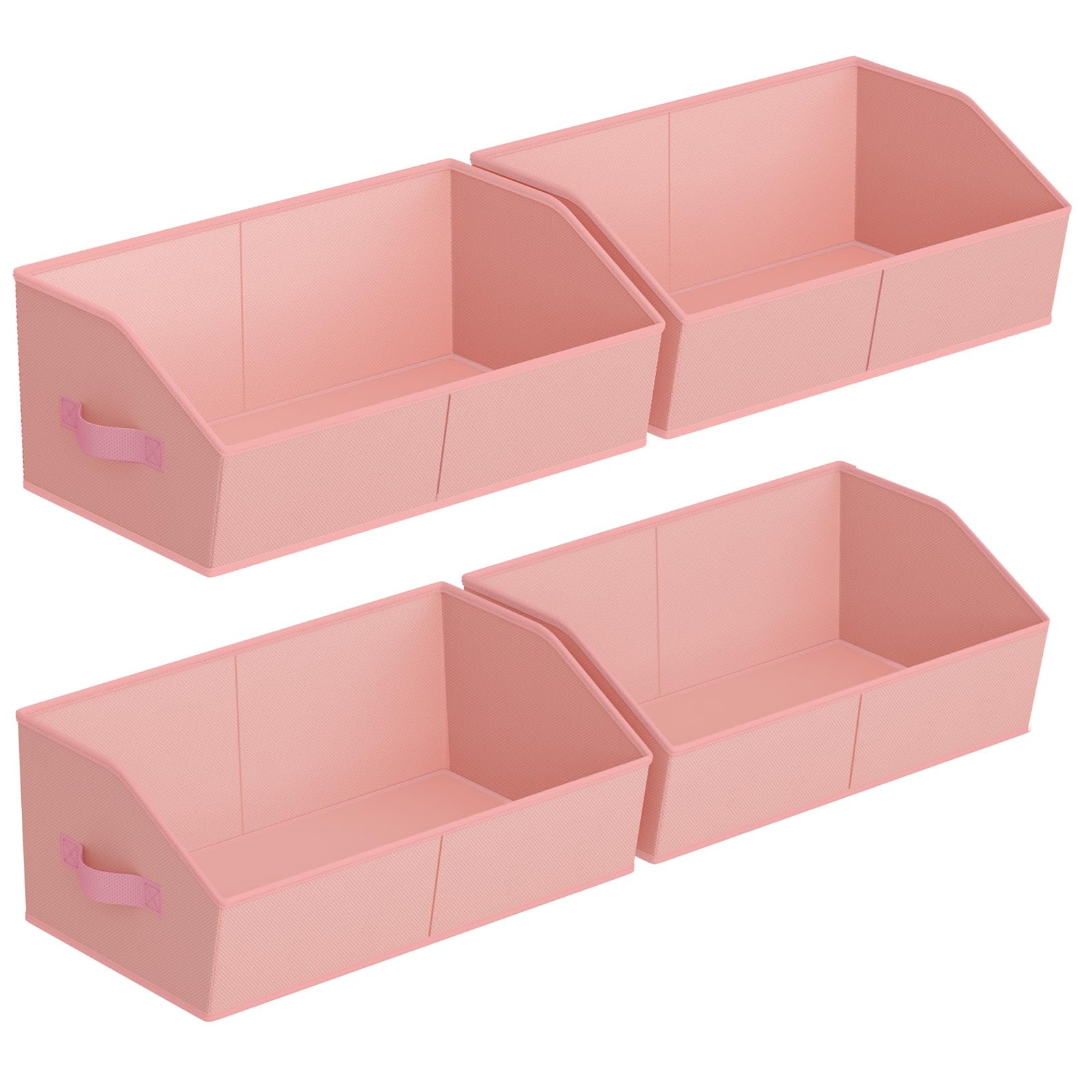 Homsorout Storage Bins for Shelves - Large Trapezoid Closet Shelf Organizer, Fabric Organization Bins with Handles, Storage Baskets for Clothes, Towel, Purse, 4 Pack, Pink