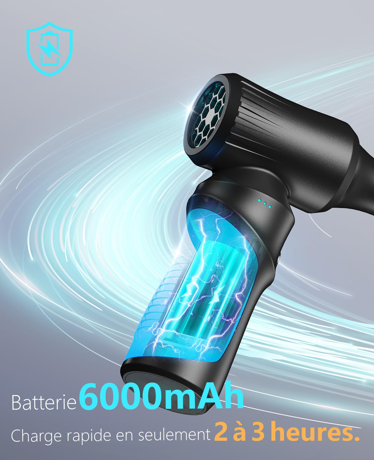 Mini Souffleur Sans fil Puissant, 200000 TR/Min Petit Souffleur Portable, souffleur air comprimé à 3 Vitesses avec Batterie 6000 mAh pour Nettoyage PC/Voiture