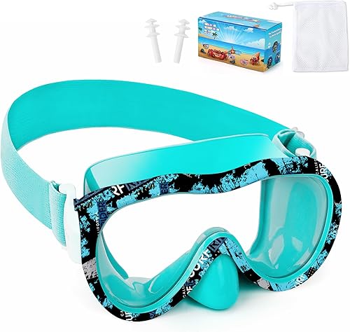Miniatura 18 de Gafas de natación para niños con cubierta para la nariz, máscara de esnórquel panorámica de 180° con diseño antivaho y antifugas, correa de tela