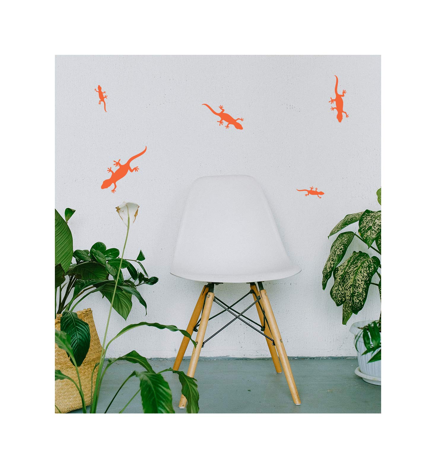 StickerDeen | Gecko Lizard Shape Style Decoration Removable Furniture, Nursery, Bedroom Wall Art Vinyl Decal Stickers Gift | (Pack 26) (Orange)