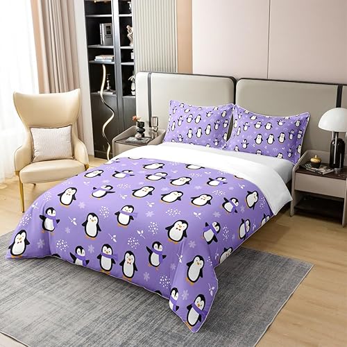 Miniatura 3 de Funda de edredón de pingüino de algodón puro, funda de edredón de pingüino kawaii, juego de ropa de cama de animales antárticos para niños, niñas y