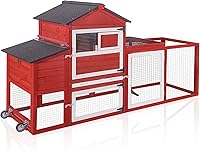 Aivituvin Large Mobile Chicken Coop with Wheels & Run for 4-6 Chickens - Weatherproof Roof, Secure Nesting Box, Easy Clean Tray - Red