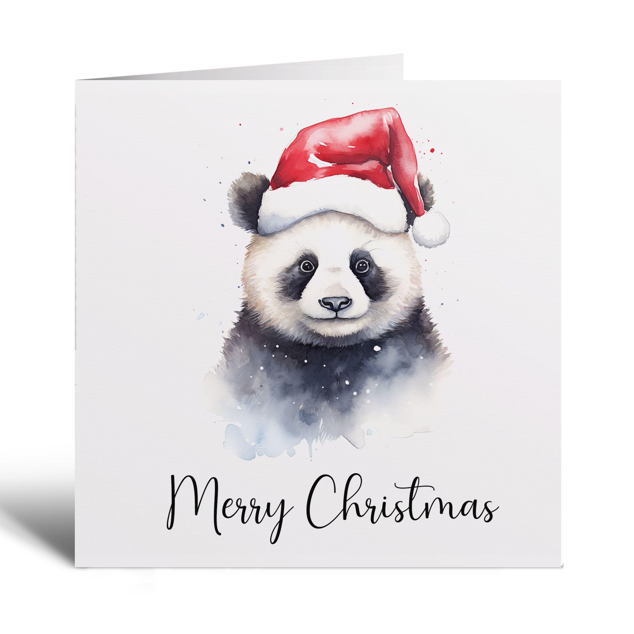 Postcard Prints - Fun Christmas Card of a Panda Wearing A Santa Hat Whimsical Watercolour Christmas Card For Animal Lover For Him or Her - 3 Cards