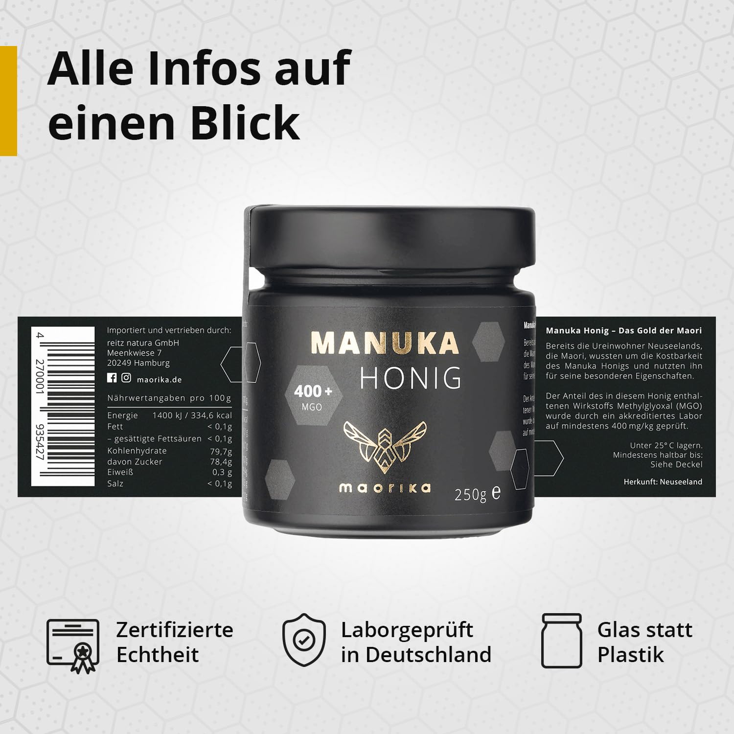 Manuka Honig 400 MGO 250g im Glas laborgeprüft zertifiziert Neuseeland