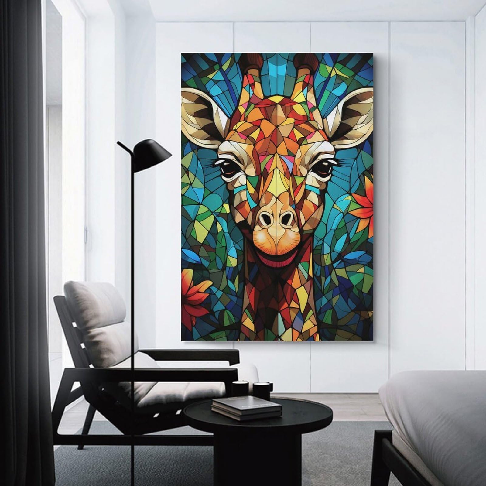 Junmoney Colorful Giraffe Stained Glass Art Home Decor Wall Art 16x24inch(40x60cm), for Office, Study Or Home Workspace, Home Office Artwork with Decorative Appeal