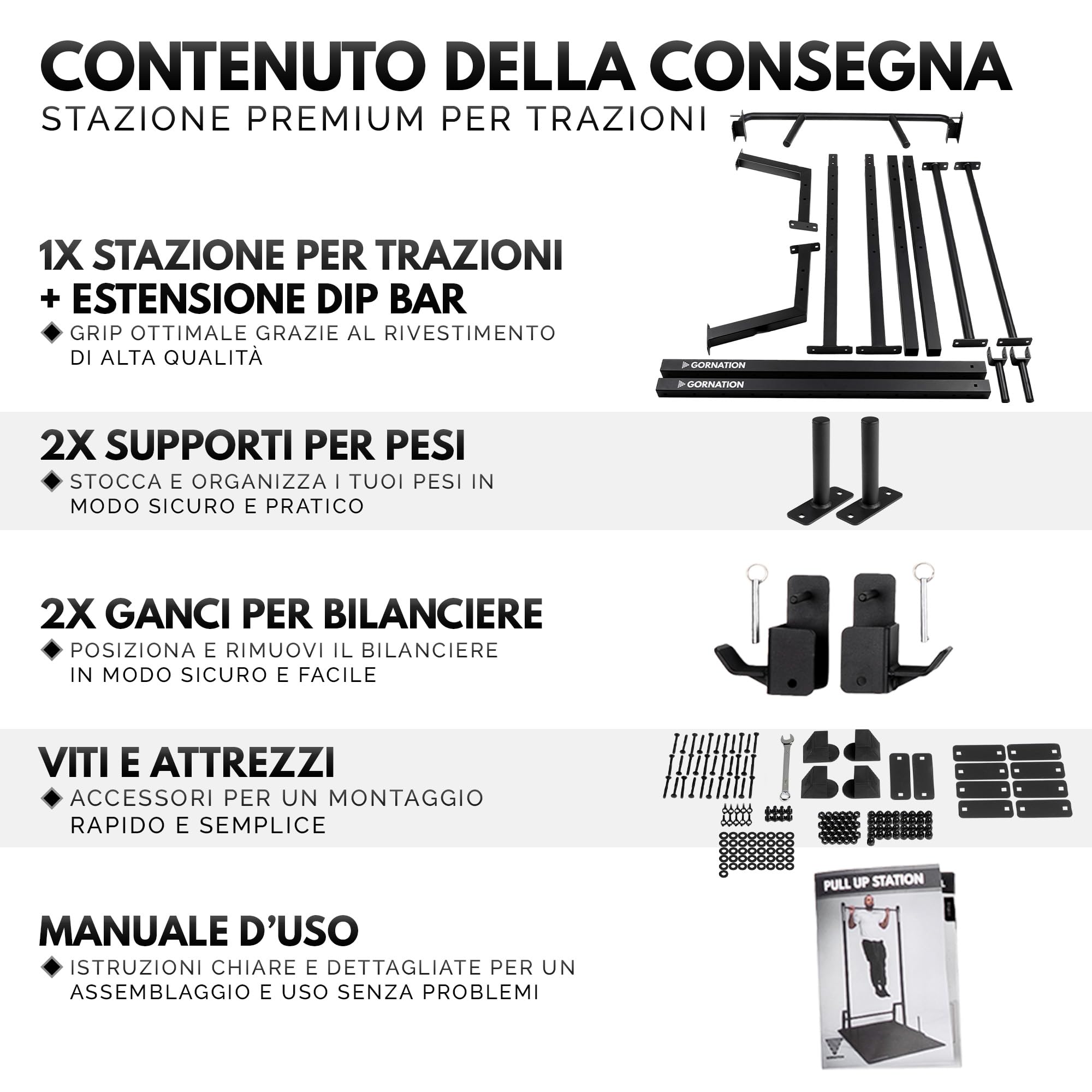 GORNATION Power Tower Multifunzione, Pull Up Station, Barra per trazioni, Perfetta per Fintess e Calisthenics, Squat Rack, Altezza Regolabile