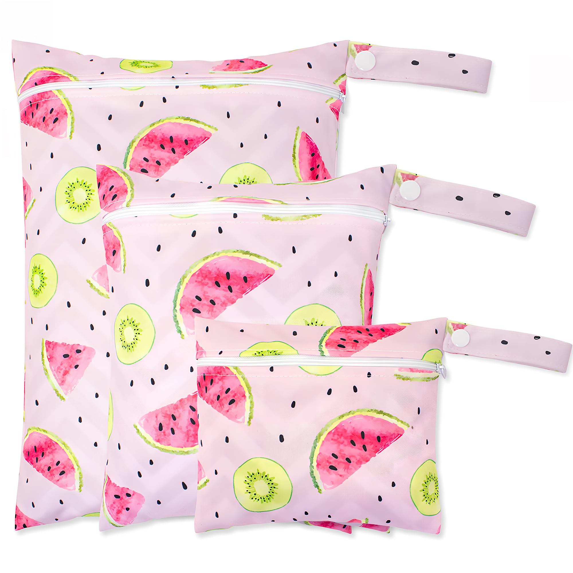 3pcs PUL Waterproof Wet Bags for Babies - Multi-Size Reusable Nappy Bag Organiser with Snap Handle (Large 36x26cm, Medium 25x20cm, Small 17.5x15cm) - Swimming Bag for Swim, Beach, Travel Essentials
