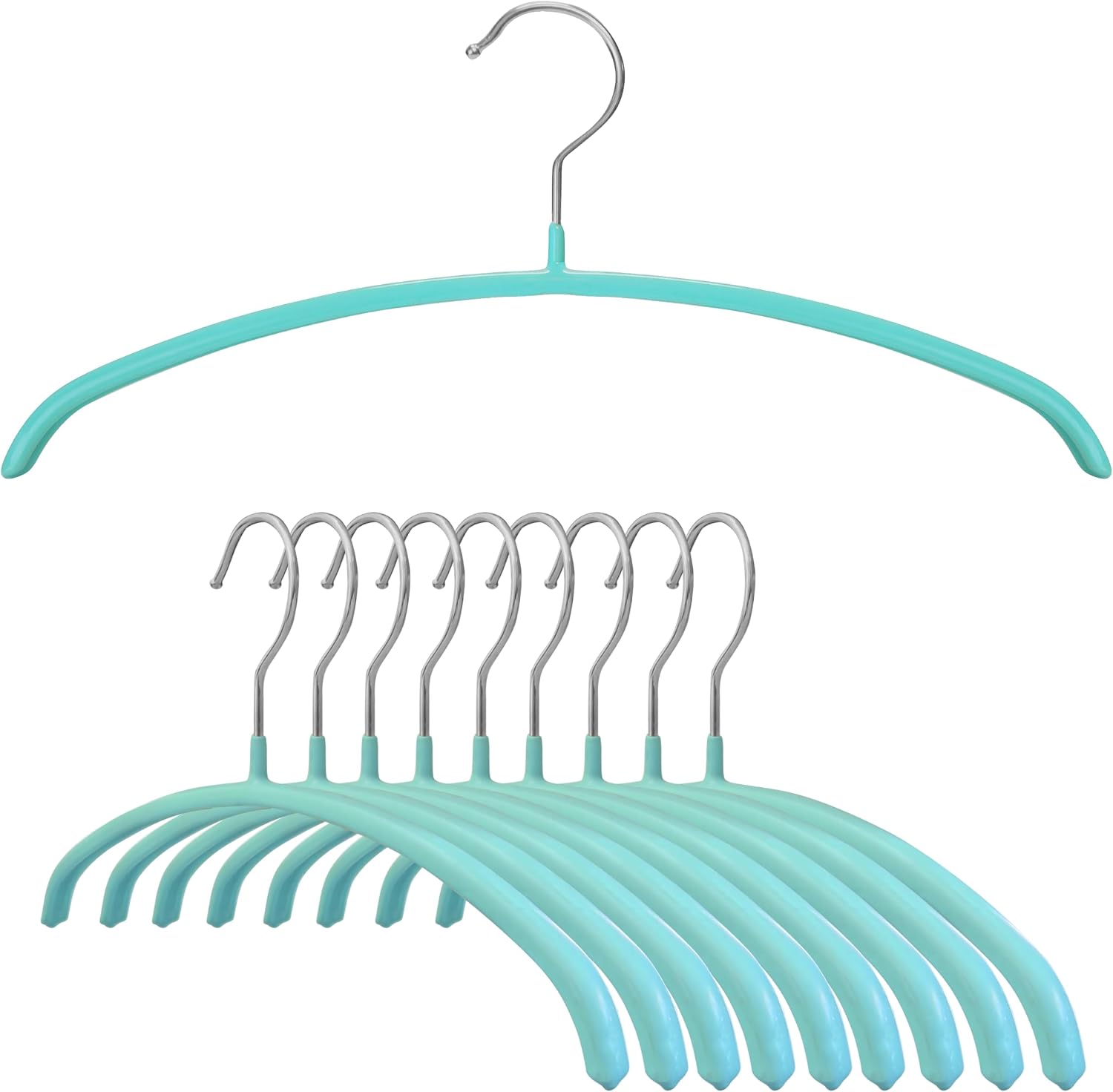 MAWA Toddler/Children Clothing Hanger, Non-Slip Metal Curved Clothing Hanger, Rotating Hook, Mint, Set of 4