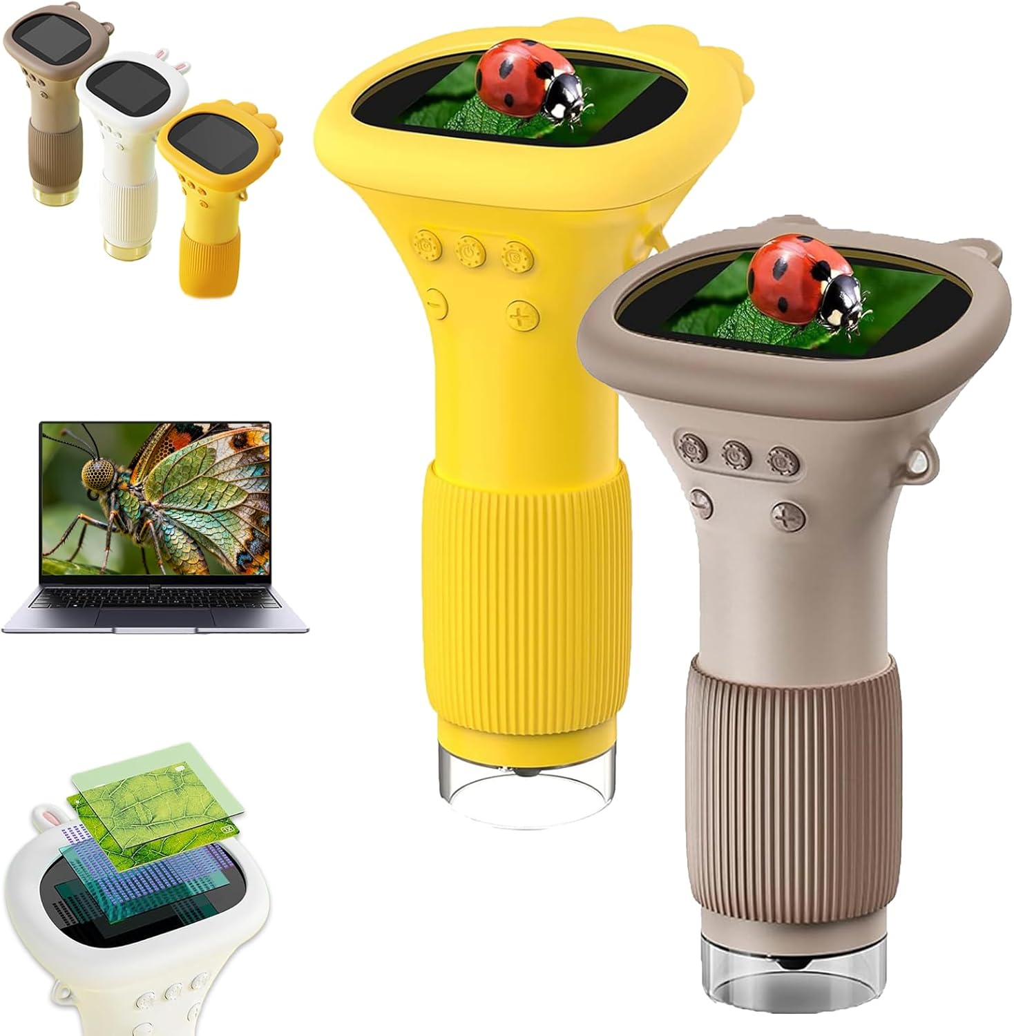 Kids Microscope Digital Handheld, Buggy Lens - Portable Toy for Boys Girls Ages 5-12, Pocket Digiscope Mini Magnifier with Light, 1000x Magnification for Rocks Plants (2Pcs-B)