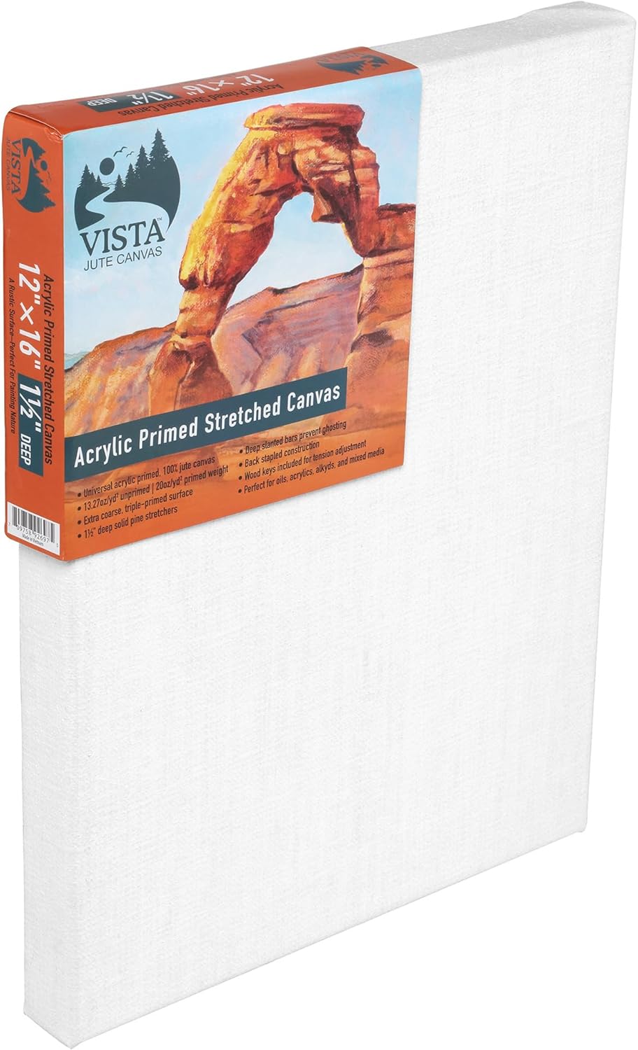 Vista Jute Acrylic-Primed Stretched Canvas - 3 Pack - 12"x16", 1-1/2" Deep, 3 Pack -All Paints - Triple-Primed Blank Canvases, Extra-Coarse Texture, Linen Replacement, Professional Artist