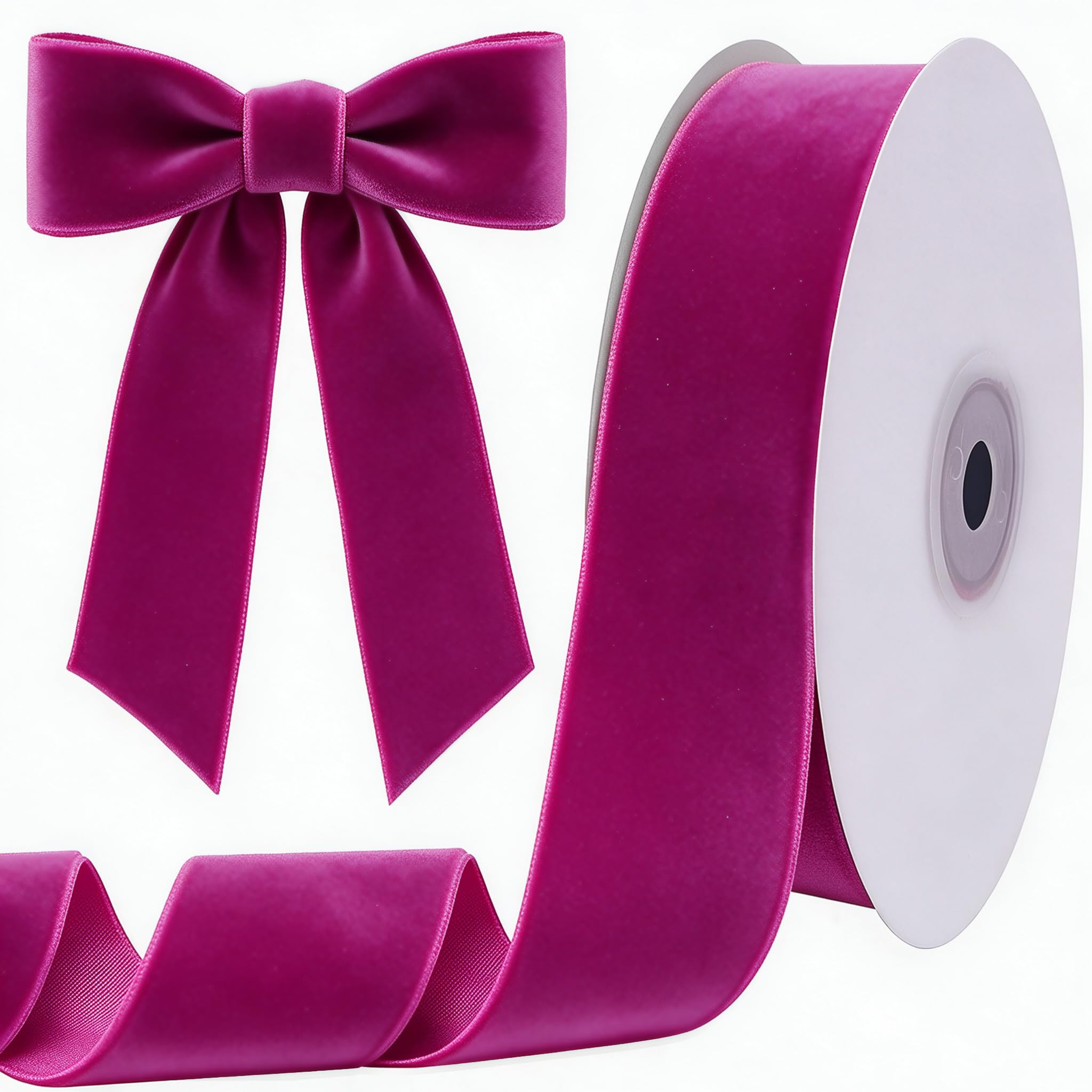 Tsorode 10 Yards Hot Pink Velvet Ribbon for Christmas Tree, 1.5 Inch