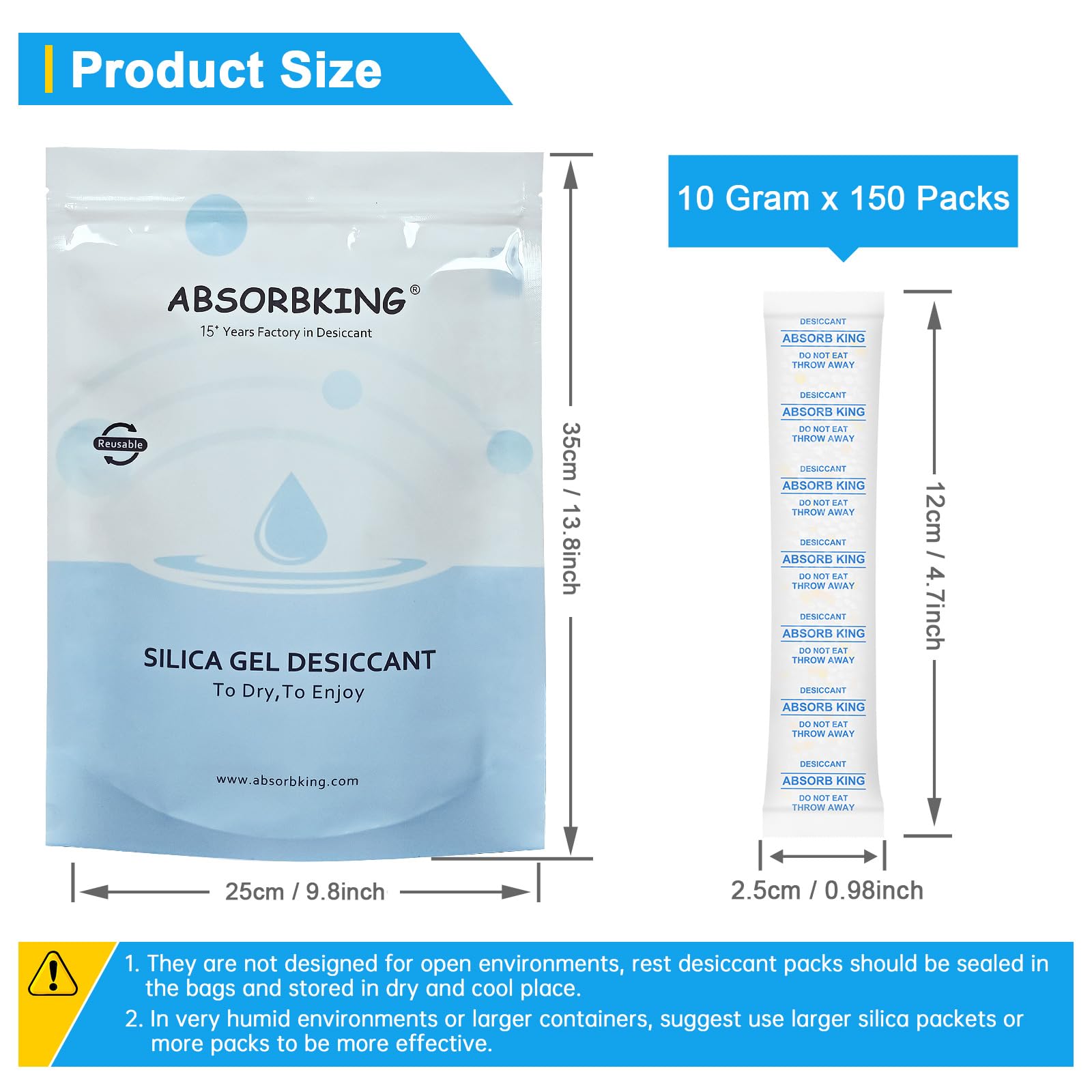 Paquetes de gel de sílice – 10 gramos, 150 paquetes de absorbentes de humedad para almacenamiento de alimentos, paquetes de sílice premium con indicador de color, paquetes desecantes para especias,