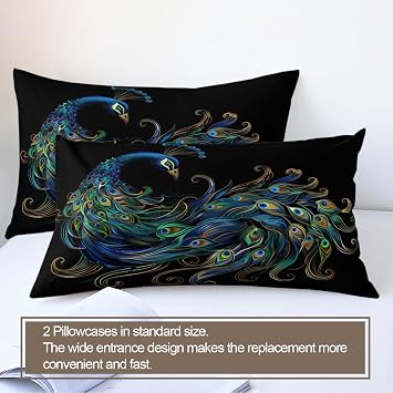 Peacock Bedding Sets, Green Feathers Duvet Covers for Boys Girls Teens, 3D Animal Print Duvet Covers Bedroom Collection 3 Piece Set Full Size - Blue Green