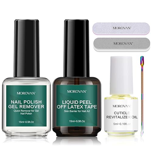 Morovan Kit de removedor de esmalte de uñas de gel, juego de removedor de esmalte de gel con cinta de látex líquido y herramientas de manicura, sin