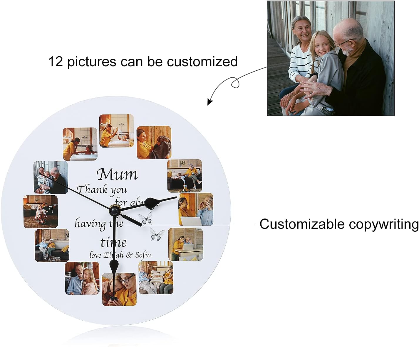 Wall Clocks Personalized, Custom Photo Clock DIY Wall Clock, Family Wall Decor Wall Clocks Personalized Wall Clock for Couples Newlyweds Friends Family Bedroom Home Birthday Wedding