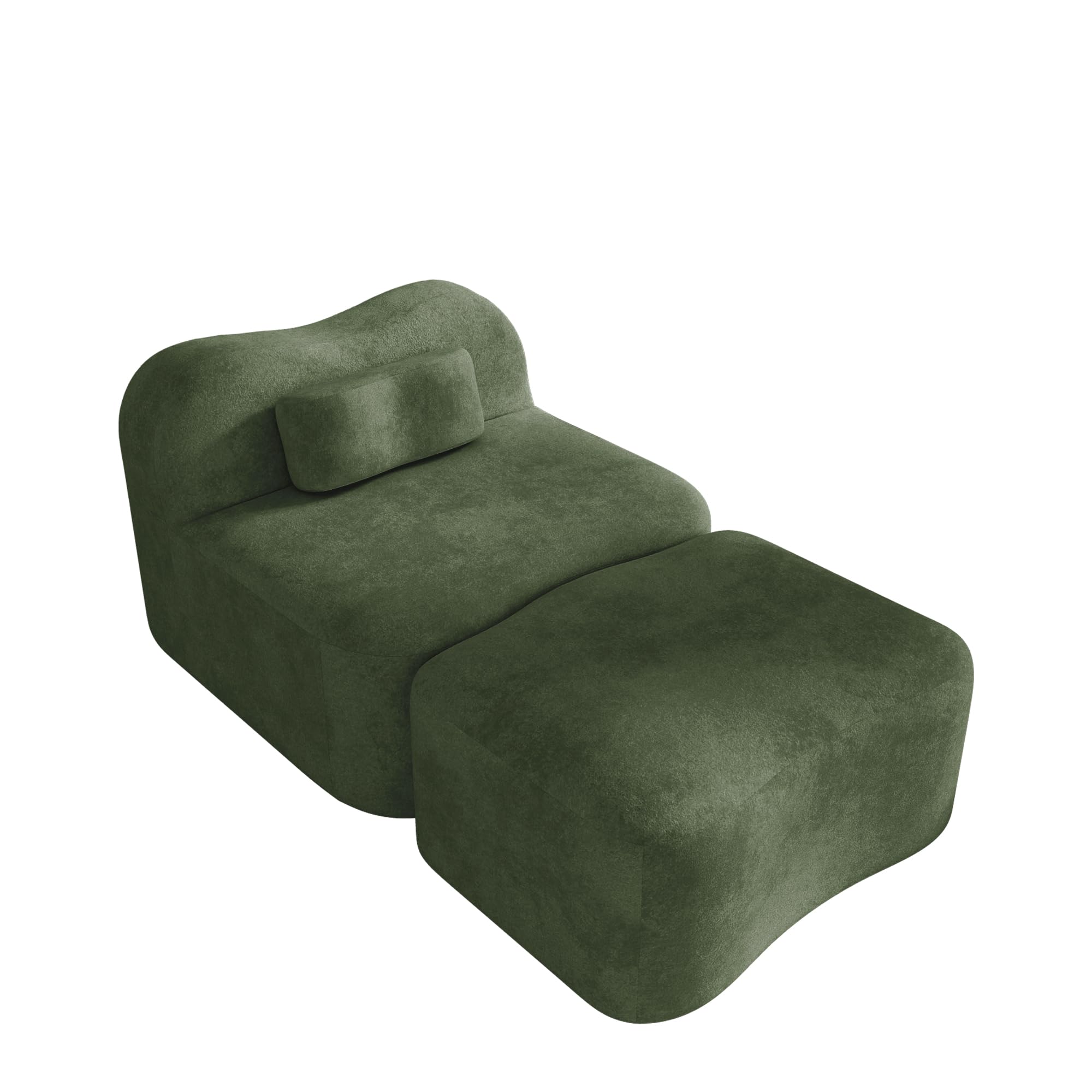 Divano con ottomano, verde, modulare singolo, senza cornice, design ondulato, imbottitura in schiuma 32D ad alta densità, cuscino per lo schienale mobile, tessuto morbido, per soggiorno e