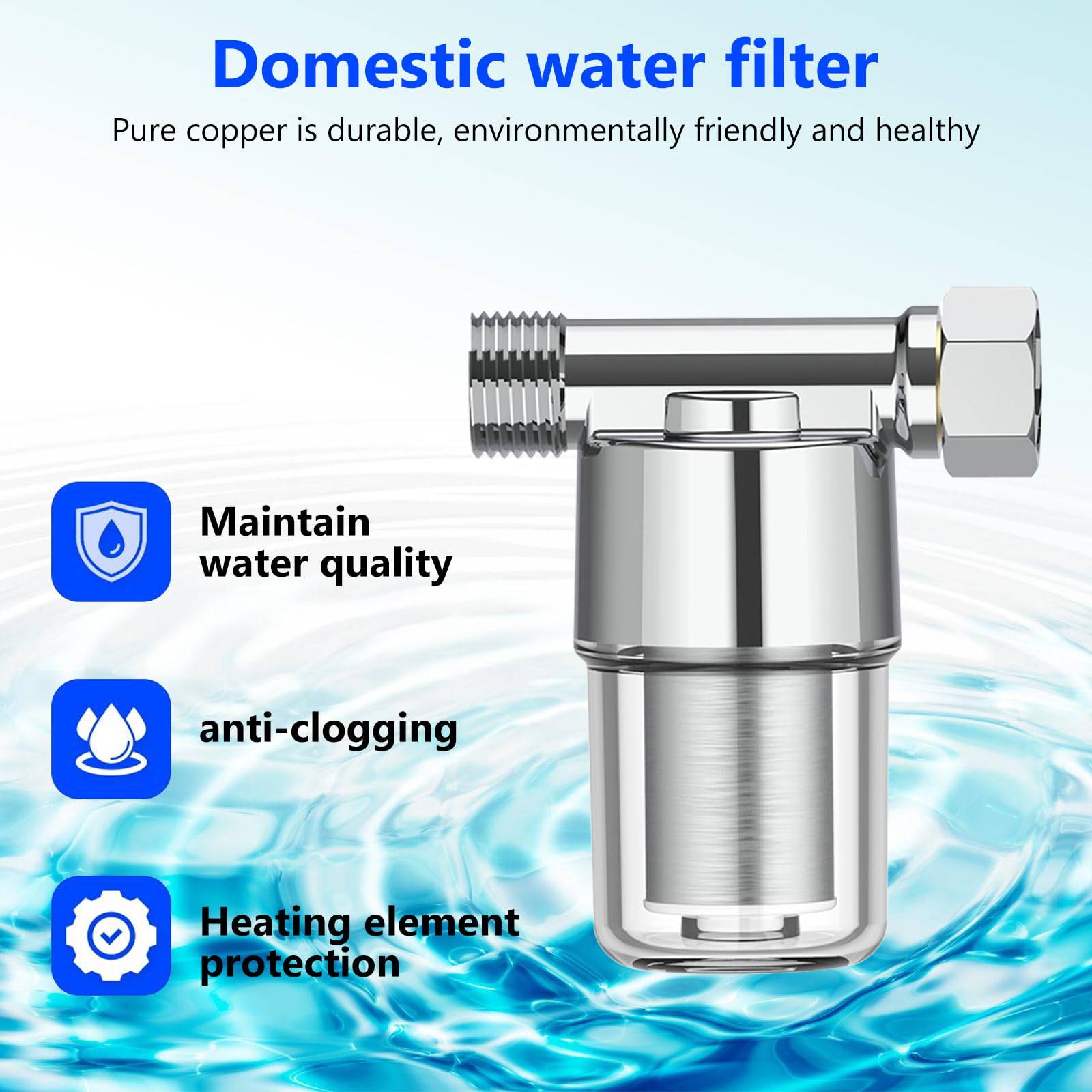 Pipeline Filtro dell'acqua, 1/2 pollice Filtro preliminare del sistema idrico con elemento filtrante in acciaio inossidabile 304 da 40μm, filtro a maglia in linea per pompa dell'acqua, filtro per
