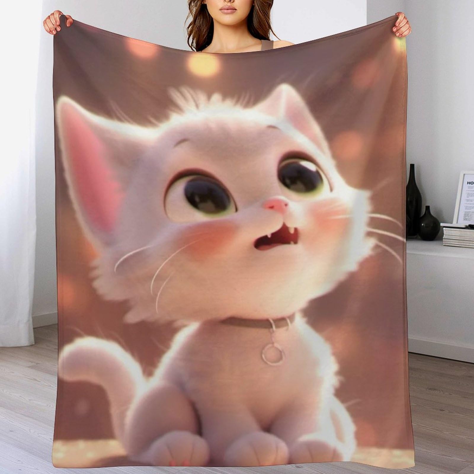Plaid couverture chat mignon en flannel 130x150 cm pour canapé