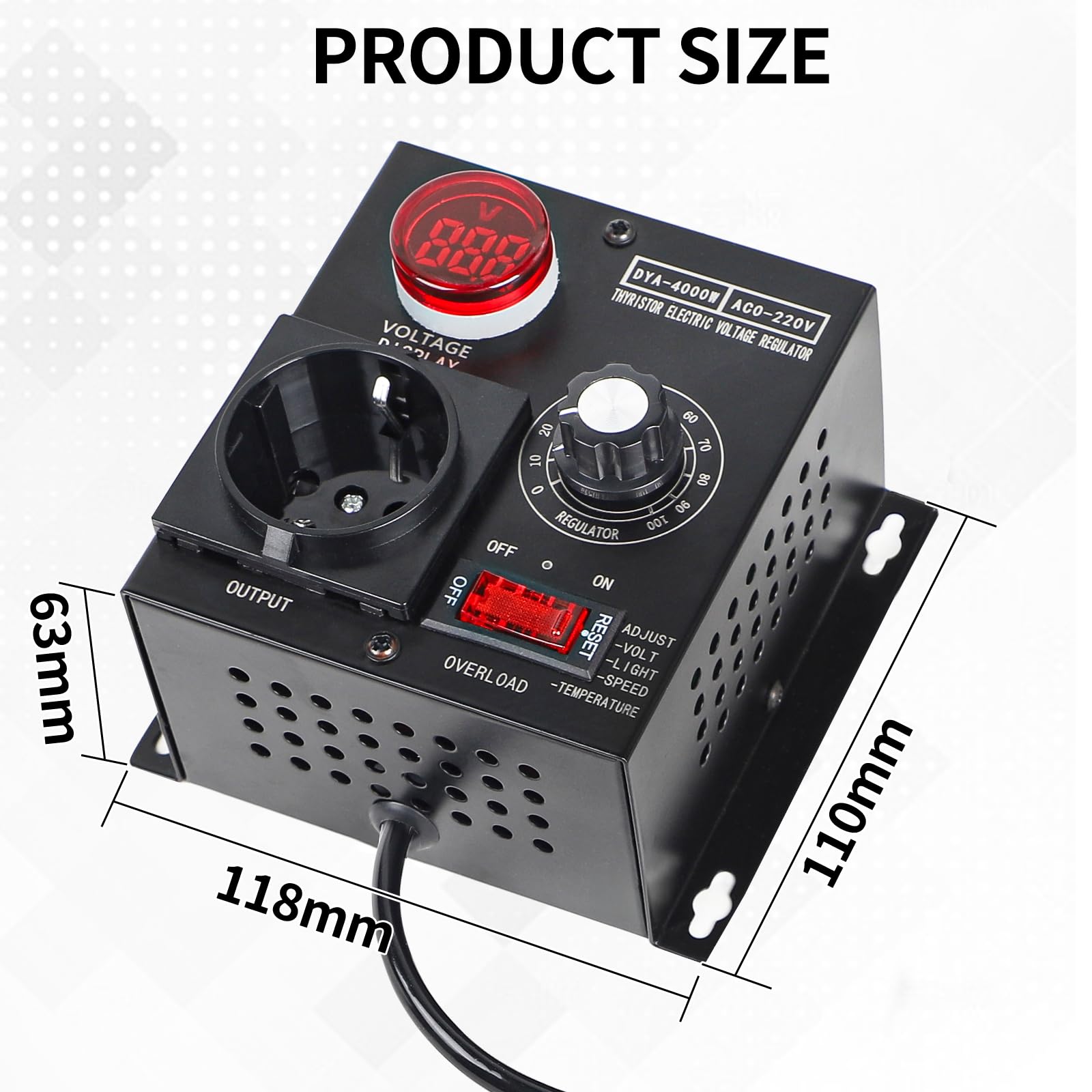 SWAWIS Variateur de Vitesse pour Moteur 220V Regulateur de Tension 220V AC 9A 4000W Variateur De Vitesse Régulateur de Tension pour le Contrôle de l'éclairage, de la Température et de la Vitesse