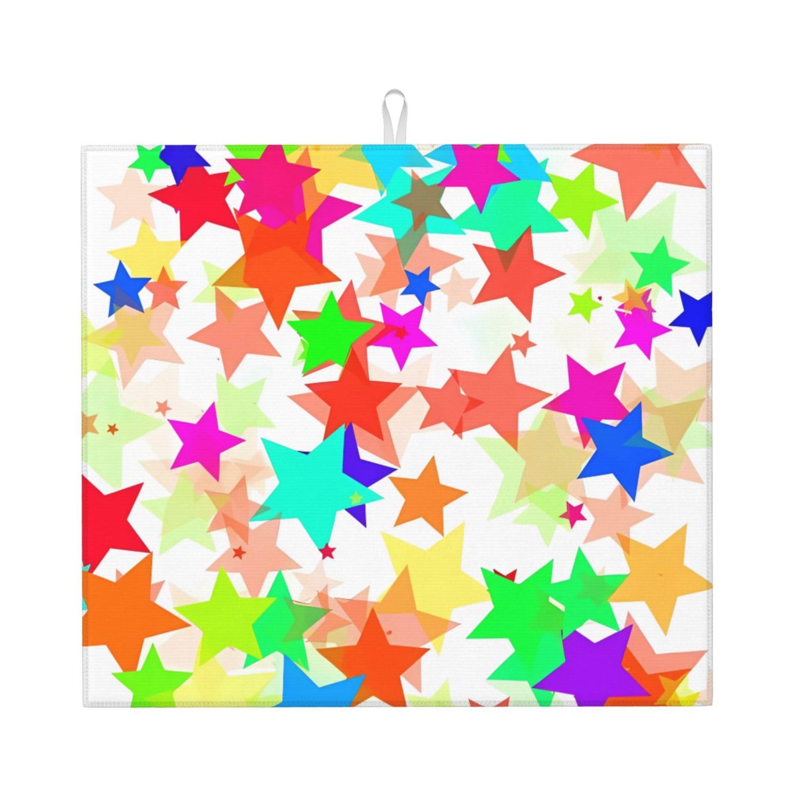 WHJSSF Colorful Star Prints Kitchen Drying Mat - Absorbent Dish Drying Throw with Colorful Prints, Quick-Dry Countertop Layer for Dishes & Appliances - Non-Slip & Foldable