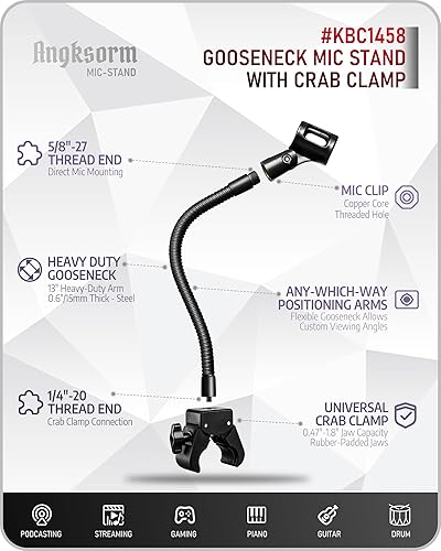 Miniatura 2 de KBC1458 - Soporte de micrófono de cuello de cisne de 13 pulgadas con abrazadera súper cangrejo, soporte de brazo de micrófono flexible, compatible